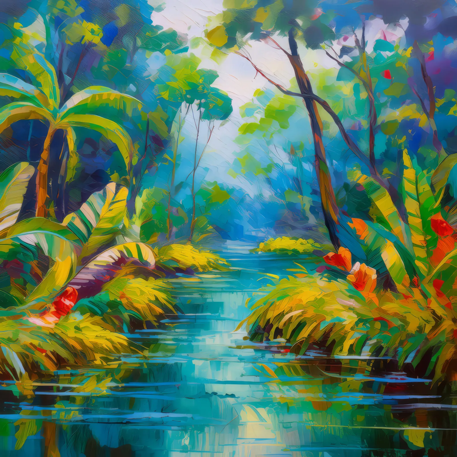 Swamp Water Trails, a palette-knife oil landscape by Emma Mickelberg