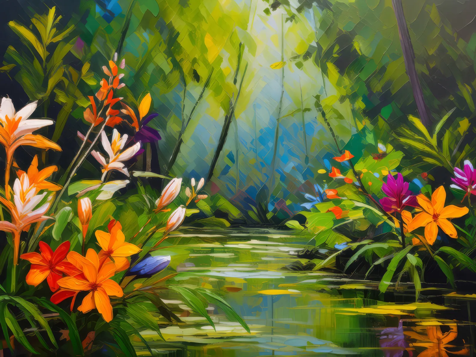Swamp Wildflowers, a palette-knife oil landscape by Emma Mickelberg