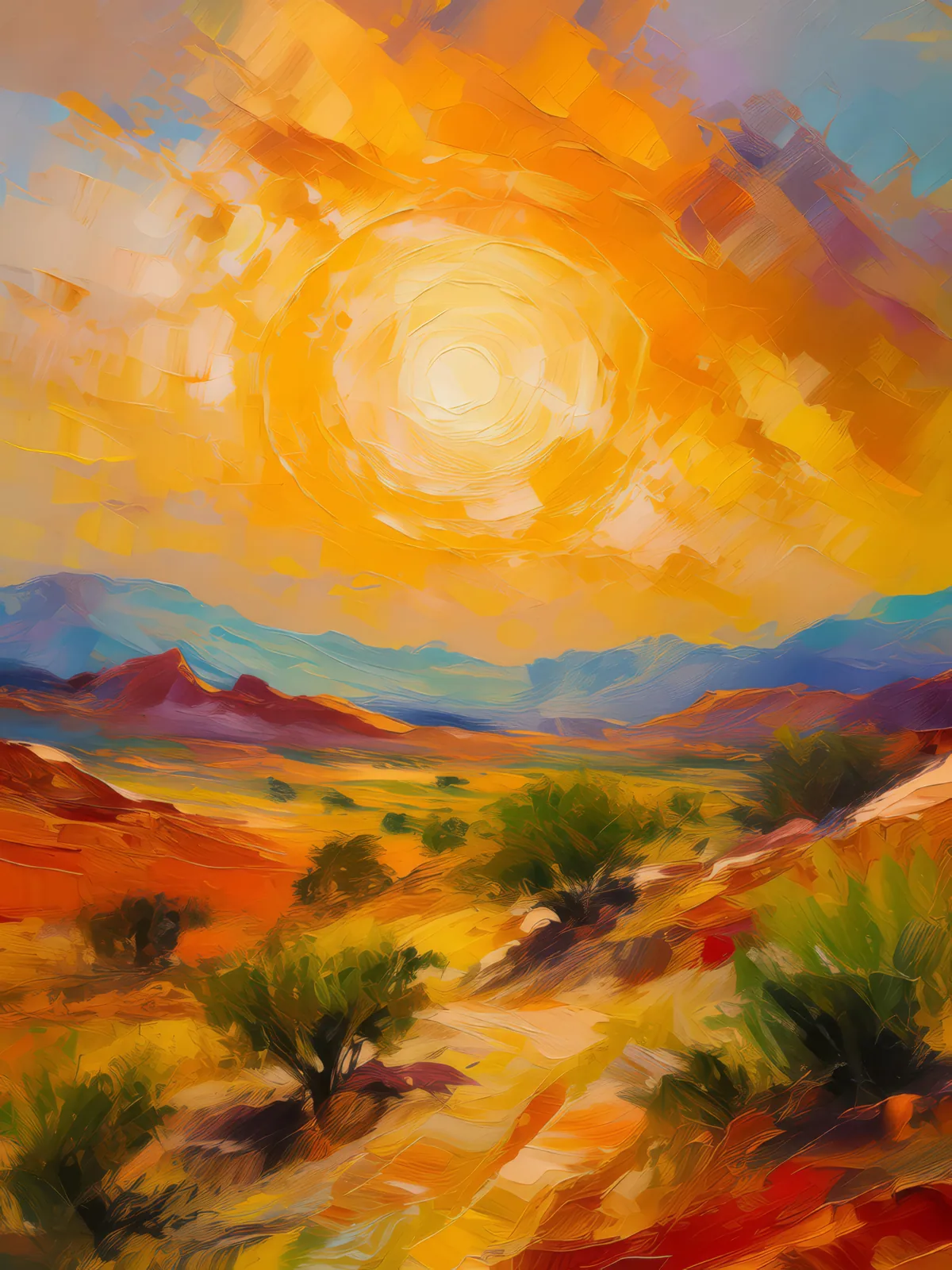 Sweltering Desert Noon, a palette-knife oil landscape by Emma Mickelberg