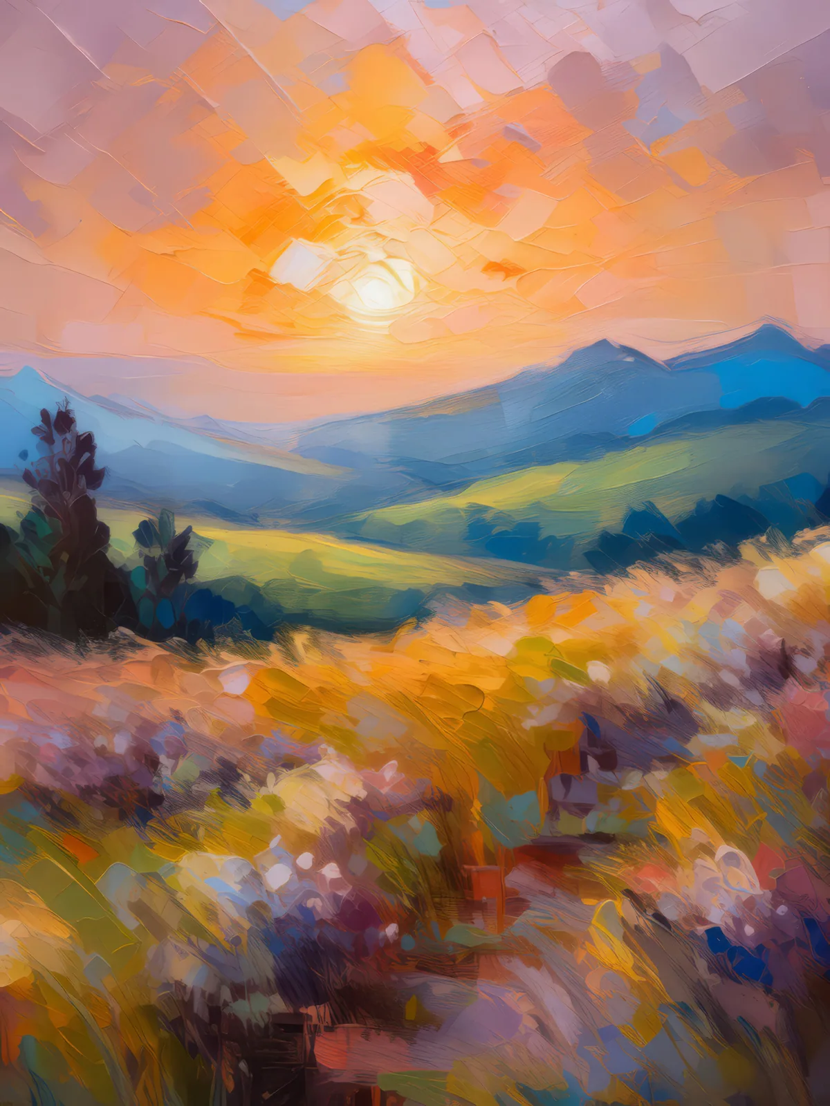 Temperate Grassland Awakening, a palette-knife oil landscape by Emma Mickelberg
