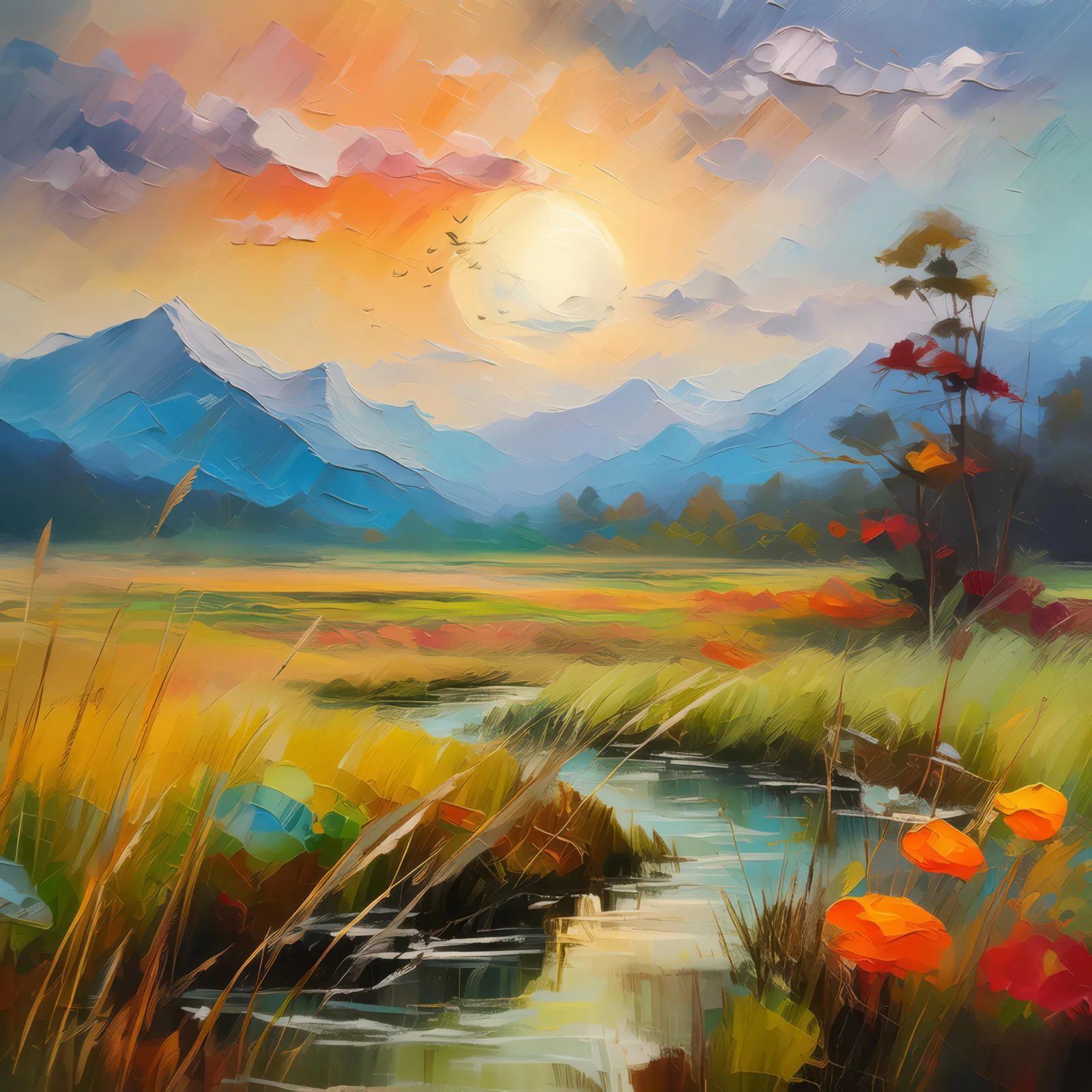 Temperate Grassland Harmony, a palette-knife oil landscape by Emma Mickelberg