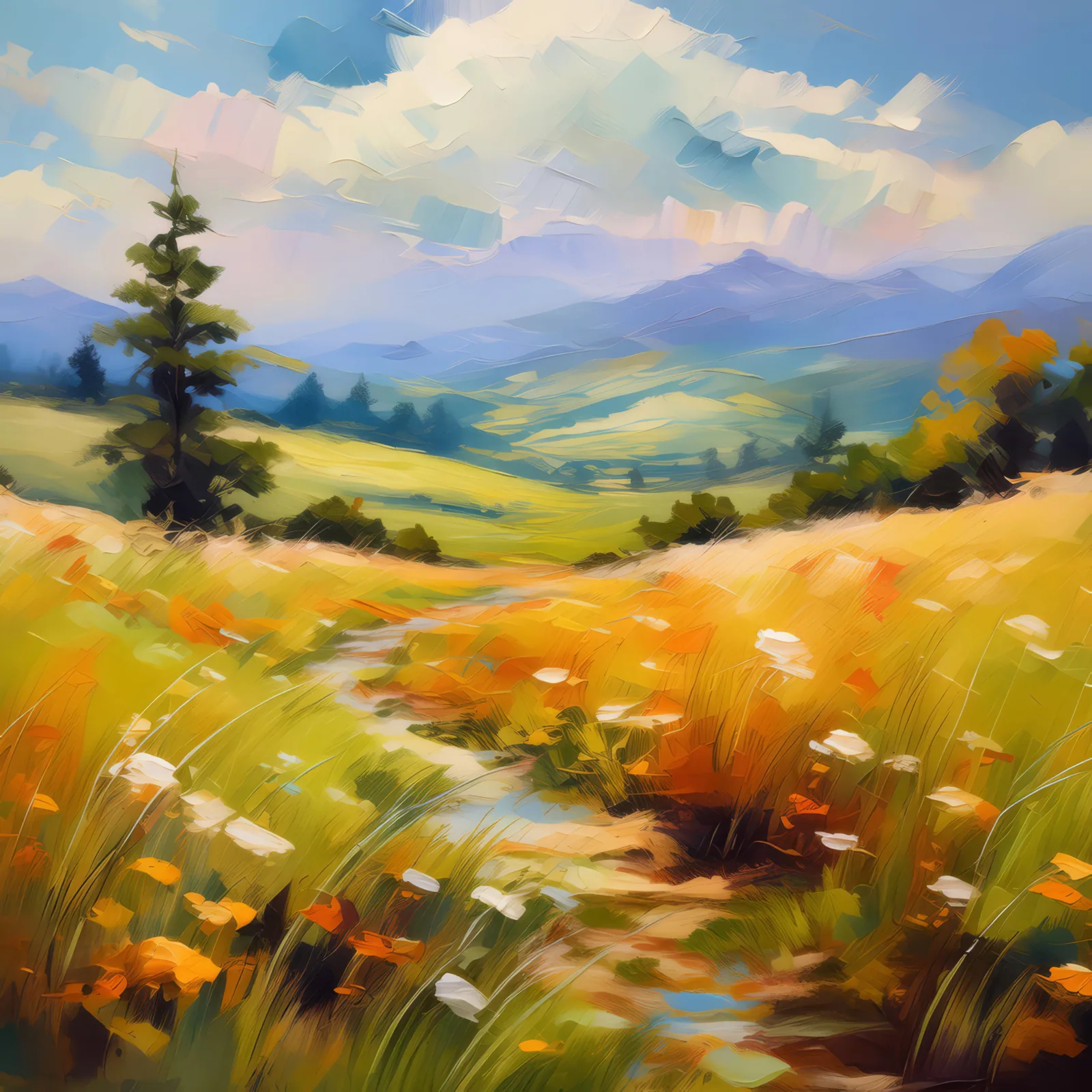 Temperate Grassland Impressionism, a palette-knife oil landscape by Emma Mickelberg