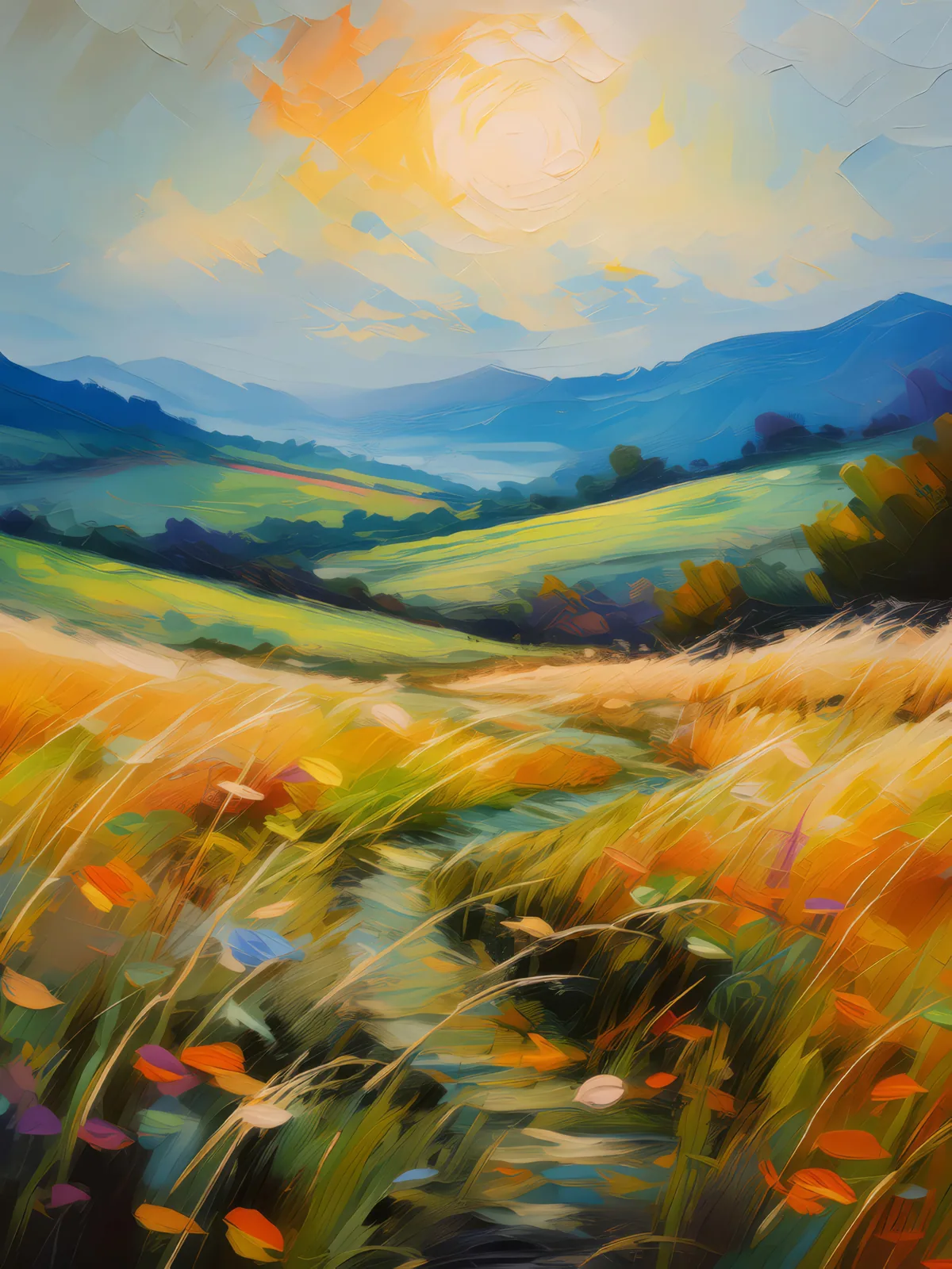 Temperate Grassland Reverie, a palette-knife oil landscape by Emma Mickelberg