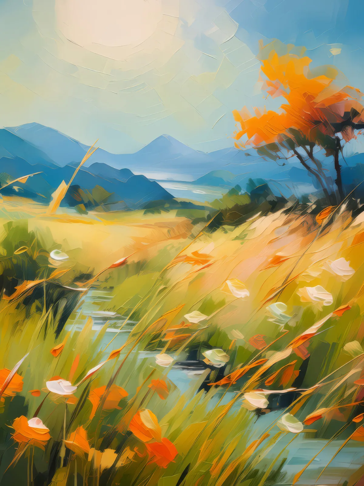 Temperate Grassland Serenity, a palette-knife oil landscape by Emma Mickelberg