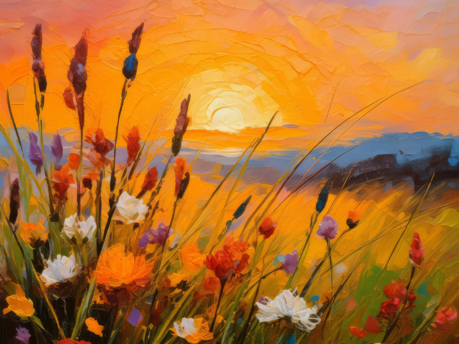 Temperate Grassland Silhouettes, a palette-knife oil landscape by Emma Mickelberg