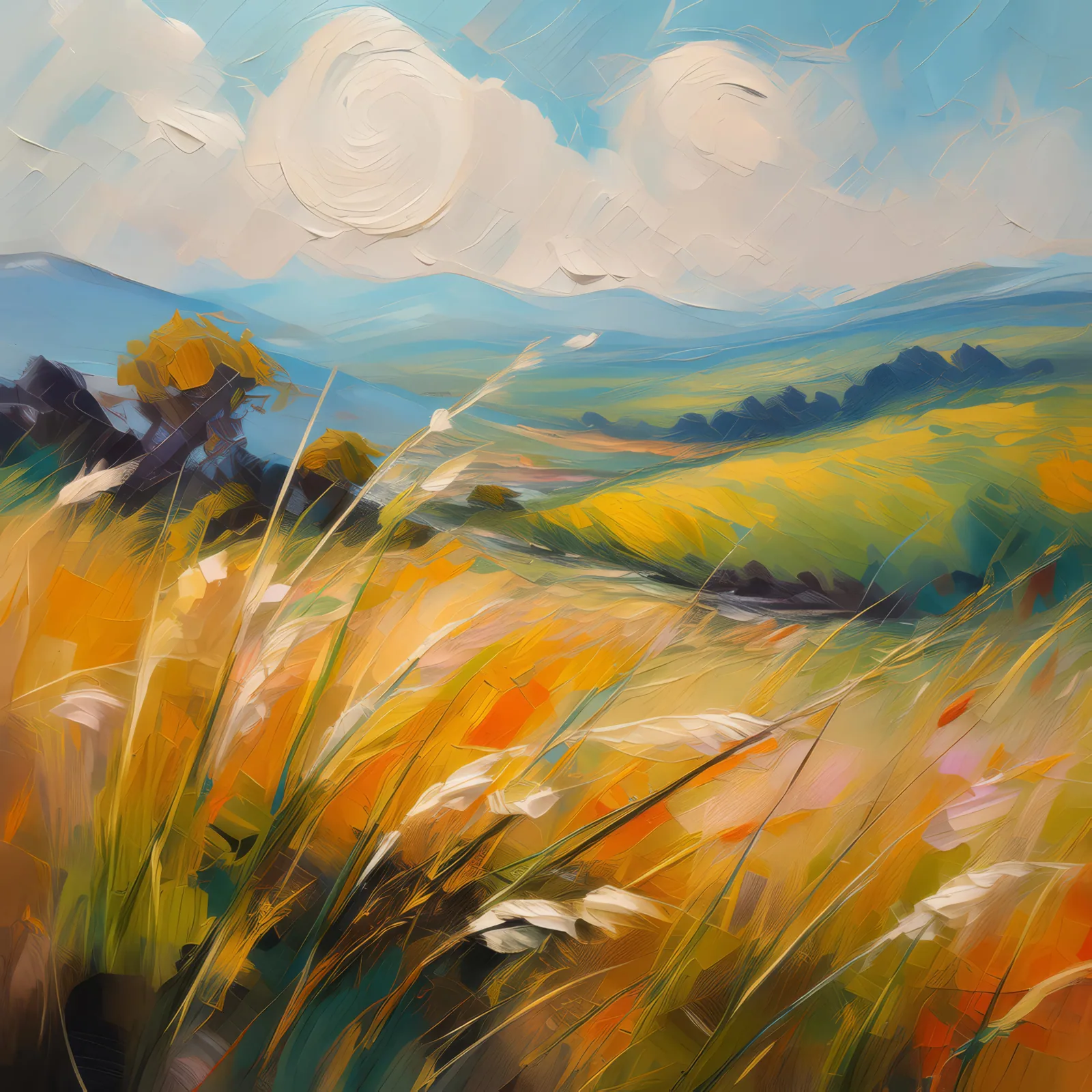 Temperate Grassland Sonata, a palette-knife oil landscape by Emma Mickelberg