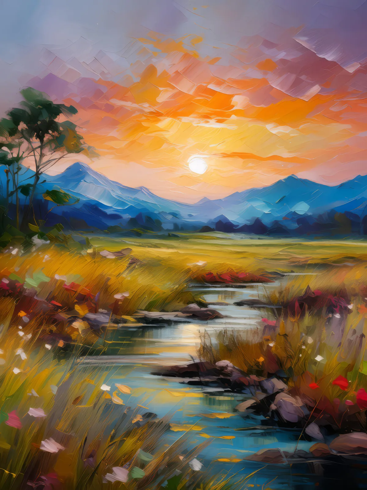 Temperate Grassland Twilight, a palette-knife oil landscape by Emma Mickelberg