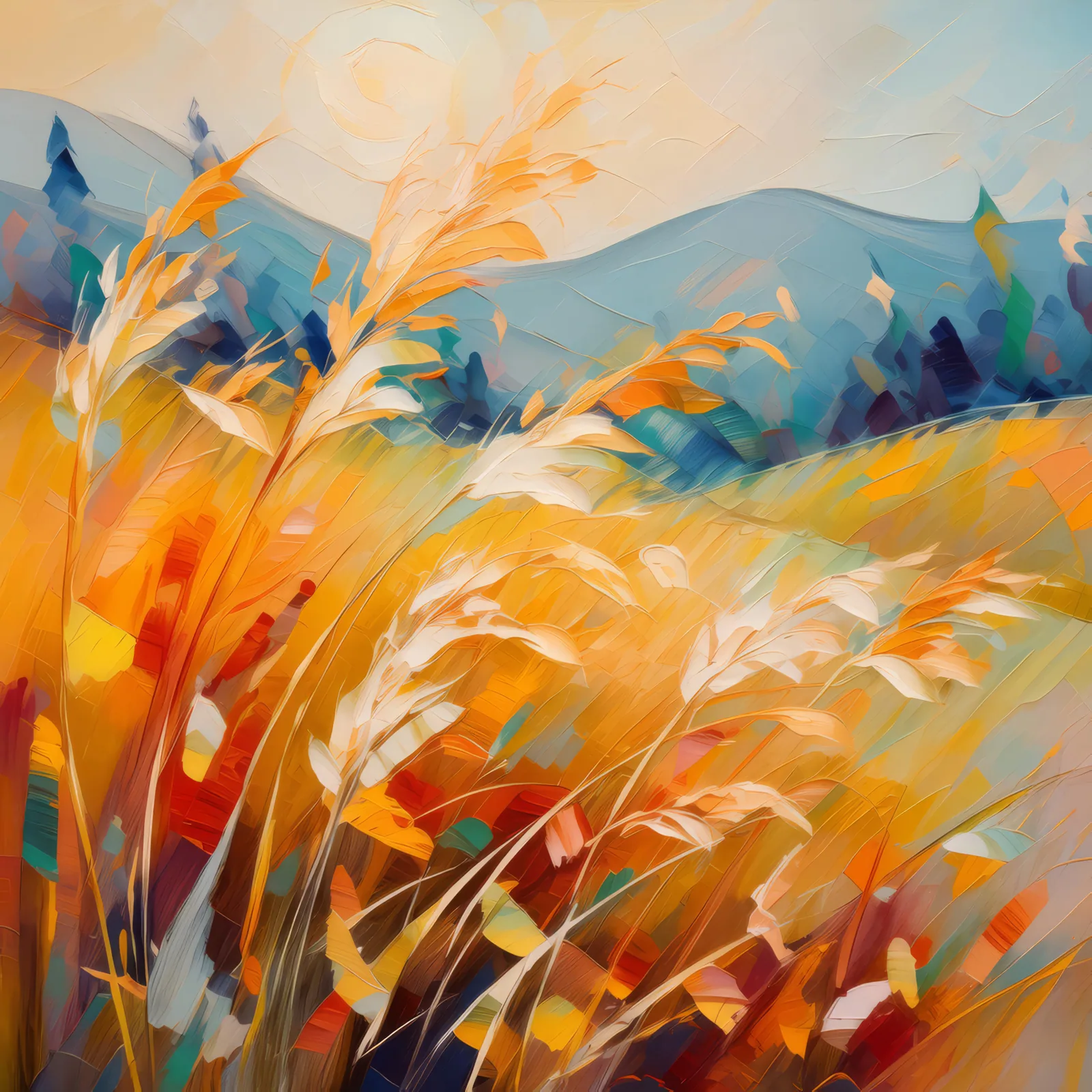Temperate Grassland Waltz, a palette-knife oil landscape by Emma Mickelberg