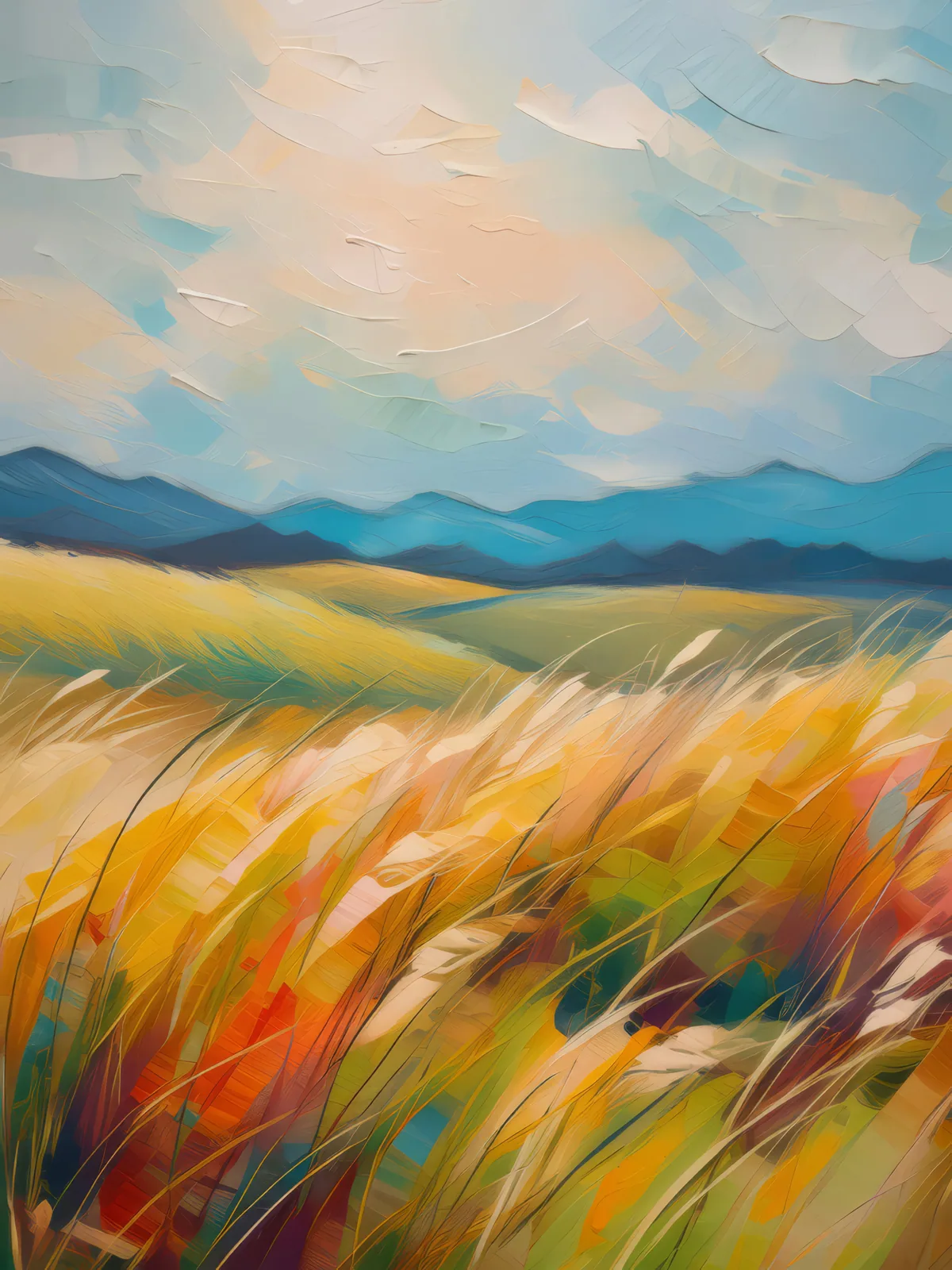 Temperate Grassland Whispers, a palette-knife oil landscape by Emma Mickelberg