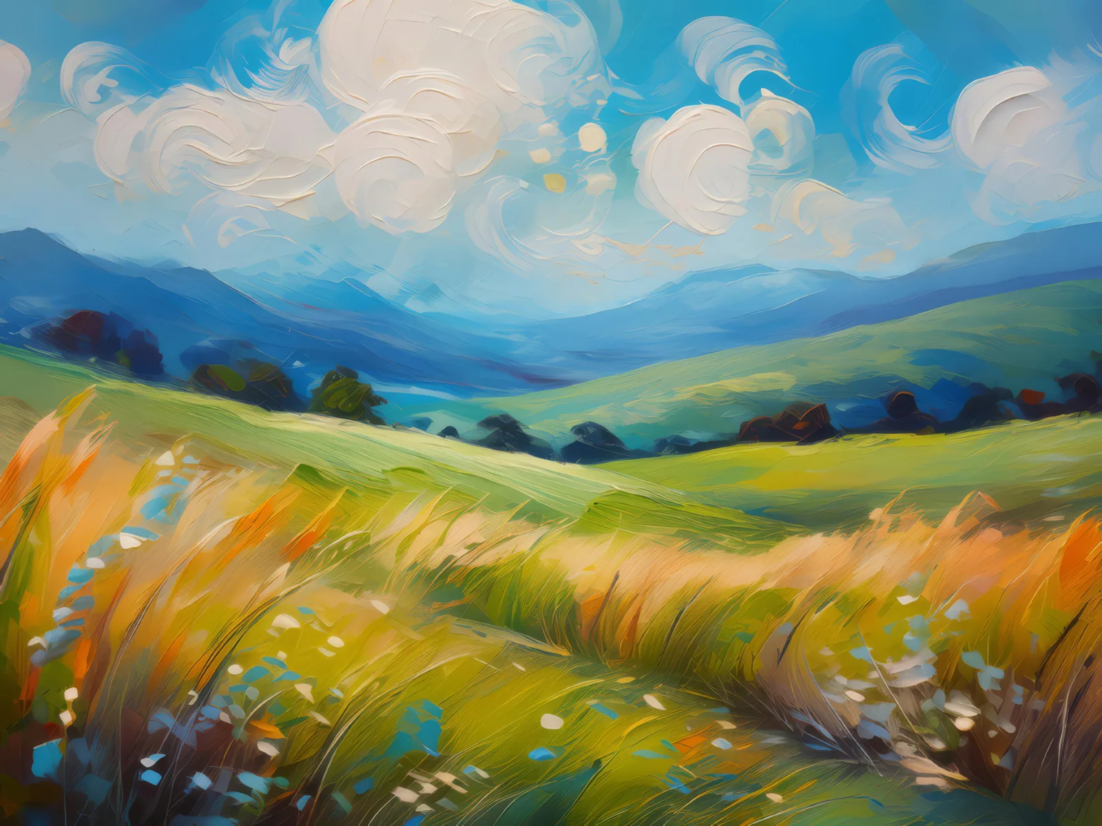 Temperate Grassland Zephyr, a palette-knife oil landscape by Emma Mickelberg