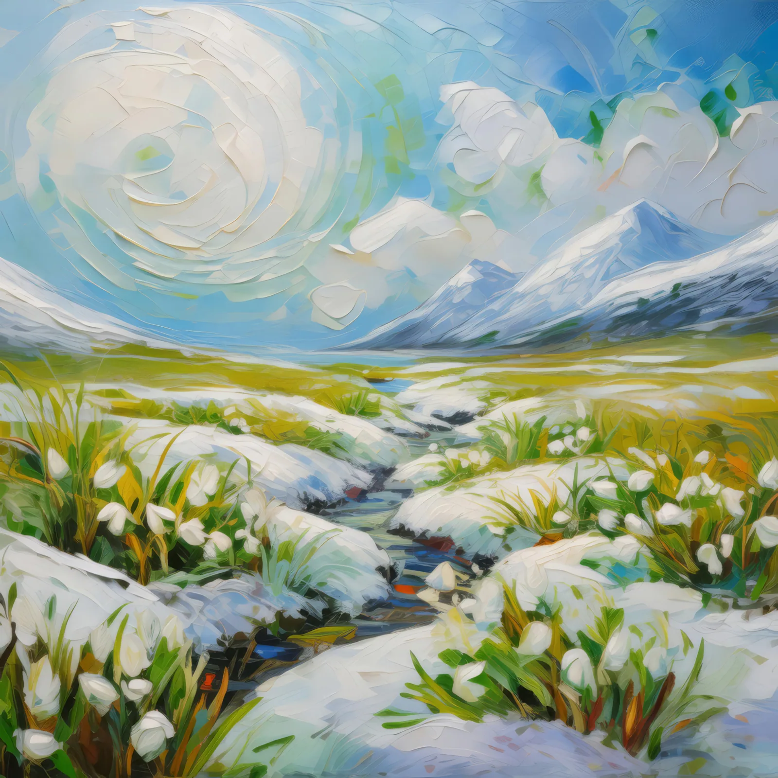 Thawing Arctic Grassland, a palette-knife oil landscape by Emma Mickelberg