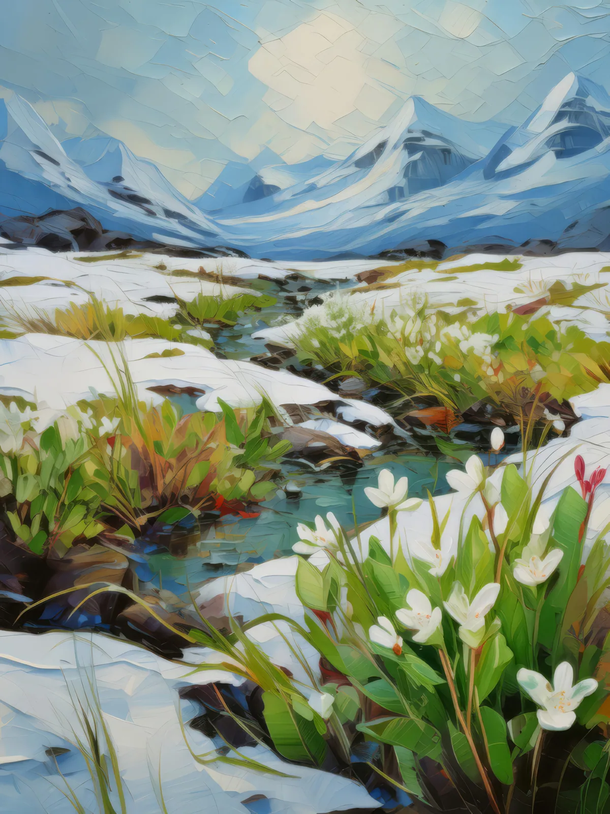 Thawing Grassland, a palette-knife oil landscape by Emma Mickelberg