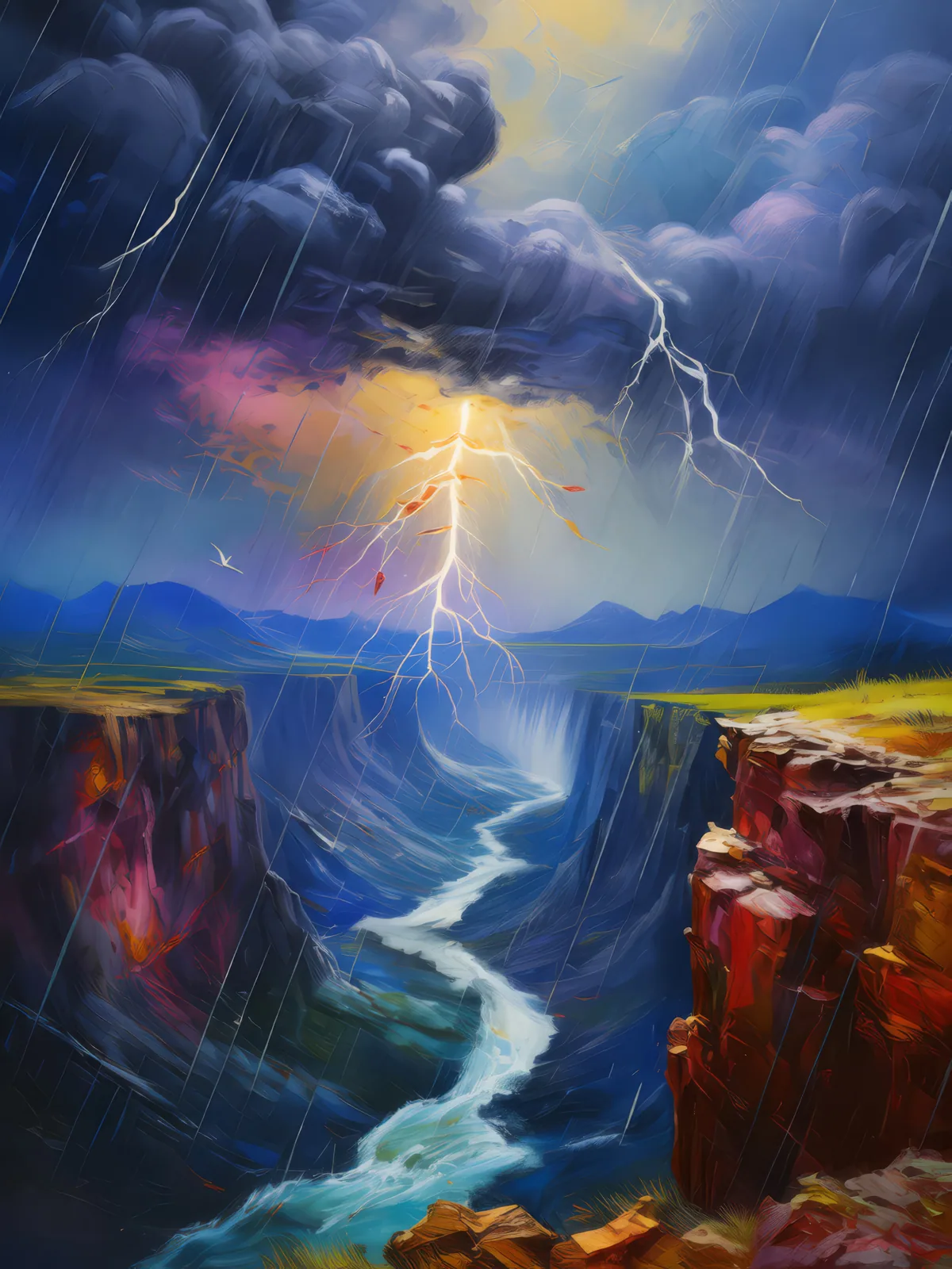 Thunderstorm Chasm, a palette-knife oil landscape by Emma Mickelberg