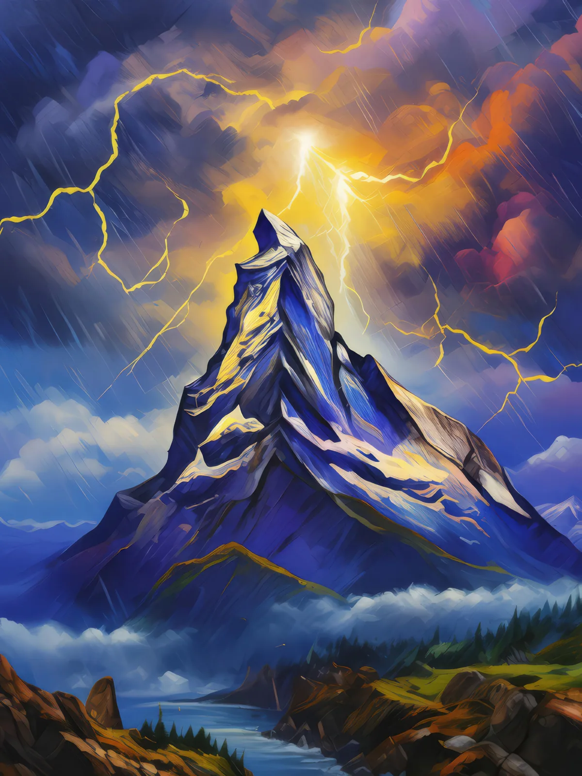 Thunderstorm over Crag, a palette-knife oil landscape by Emma Mickelberg