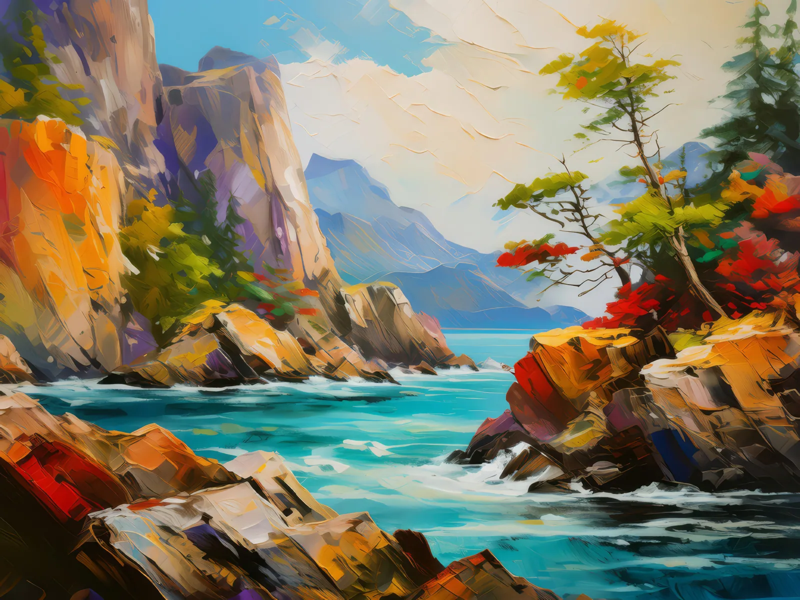 Timeless Tableau on Craggy Canvas, a palette-knife oil landscape by Emma Mickelberg