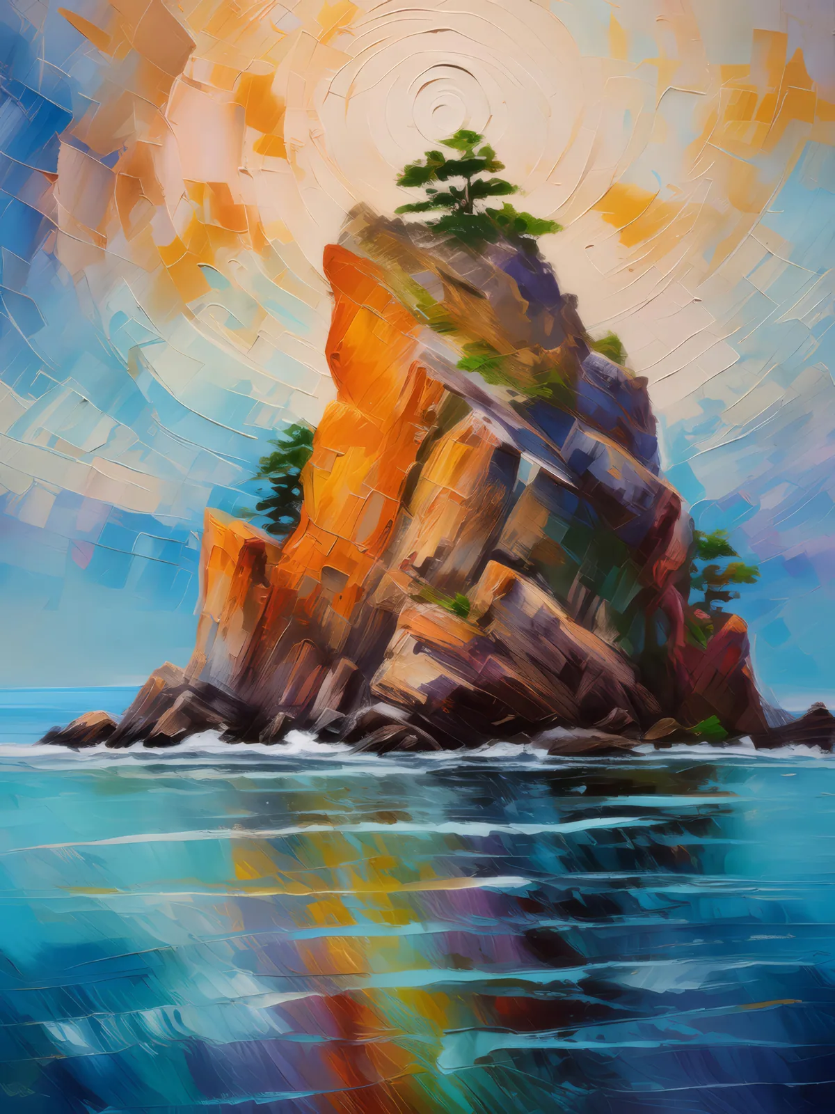 Tranquil Crag Tableau, a palette-knife oil landscape by Emma Mickelberg