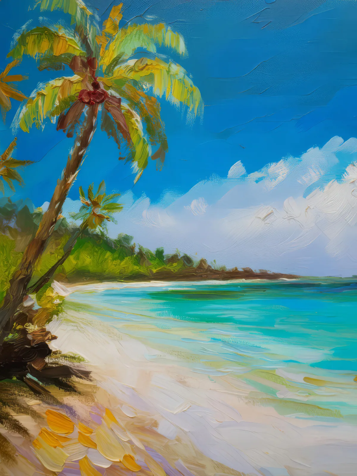 Tropical Beach Relaxation, a palette-knife oil landscape by Emma Mickelberg