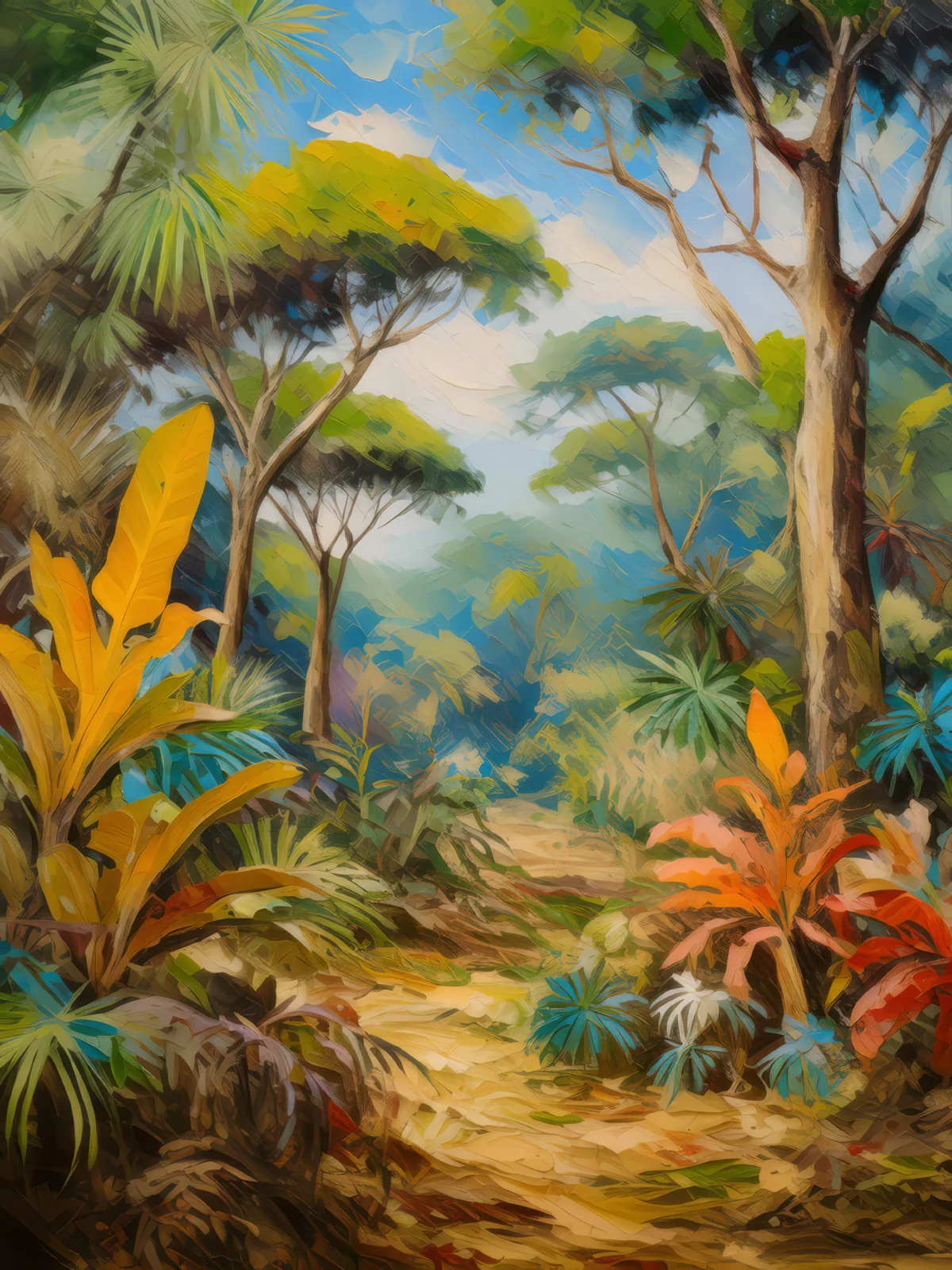 Tropical Dry Forest Flora, a palette-knife oil landscape by Emma Mickelberg
