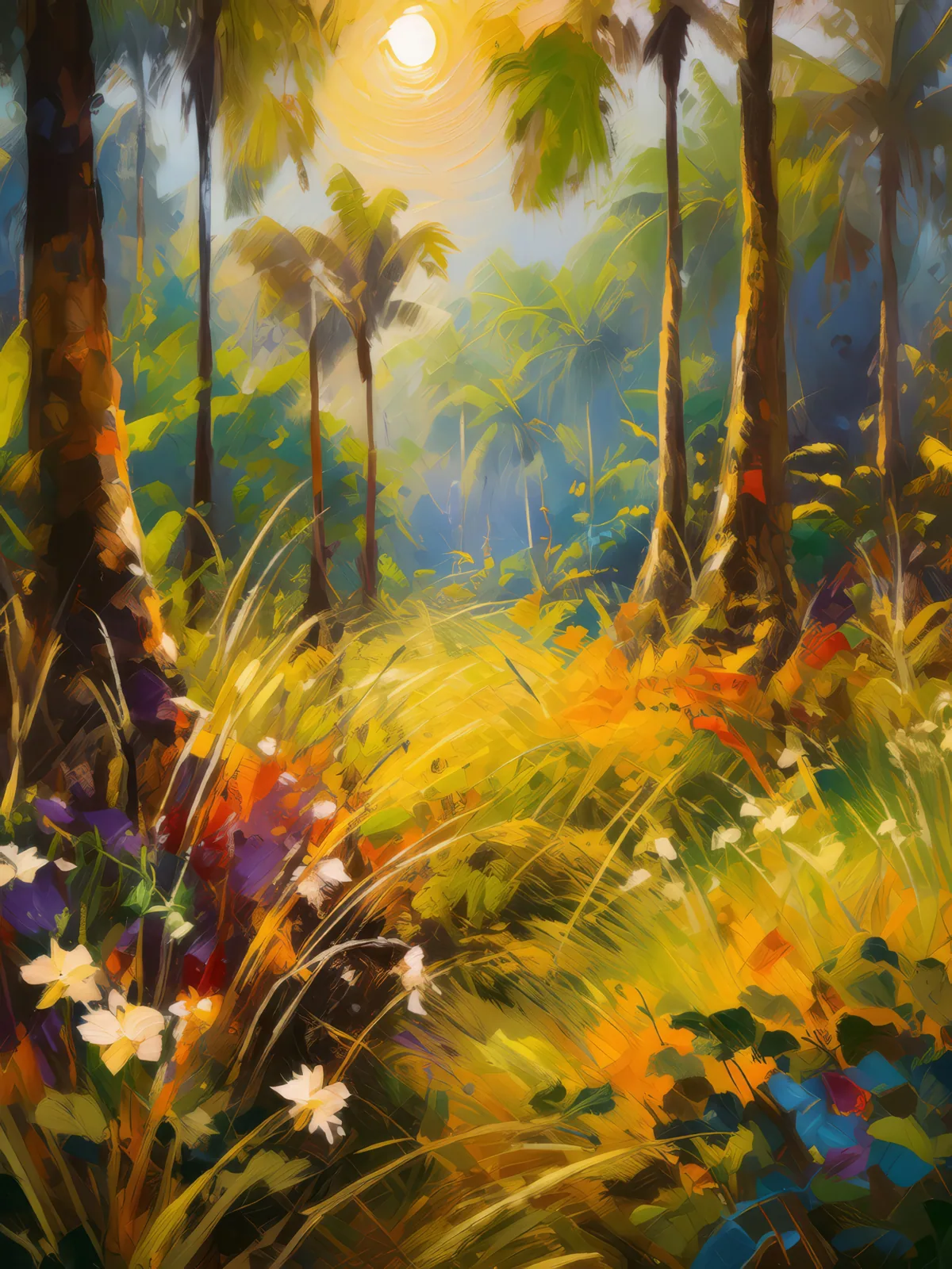 Tropical Dry Forest Meadow, a palette-knife oil landscape by Emma Mickelberg