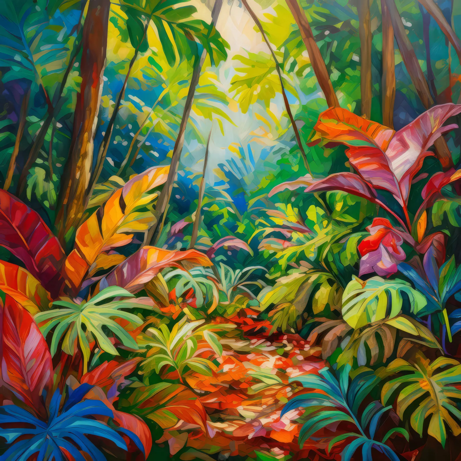 Tropical Forest Floor, a palette-knife oil landscape by Emma Mickelberg