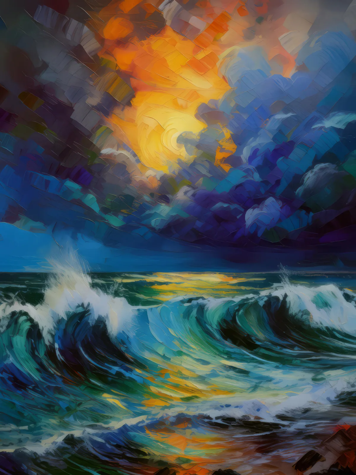 Tropical Storm Approaching, a palette-knife oil landscape by Emma Mickelberg