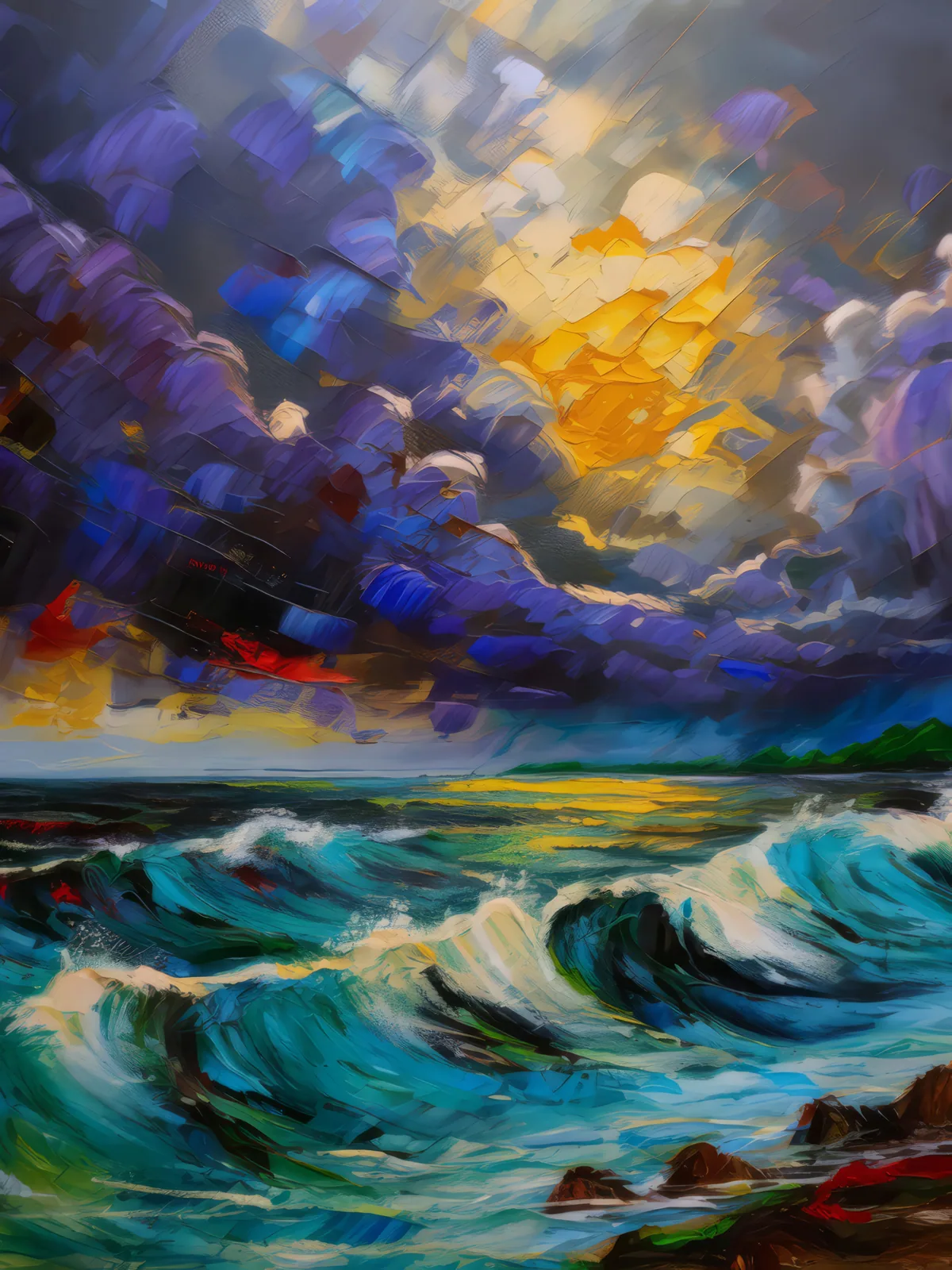 Tropical Storm Brewing, a palette-knife oil landscape by Emma Mickelberg