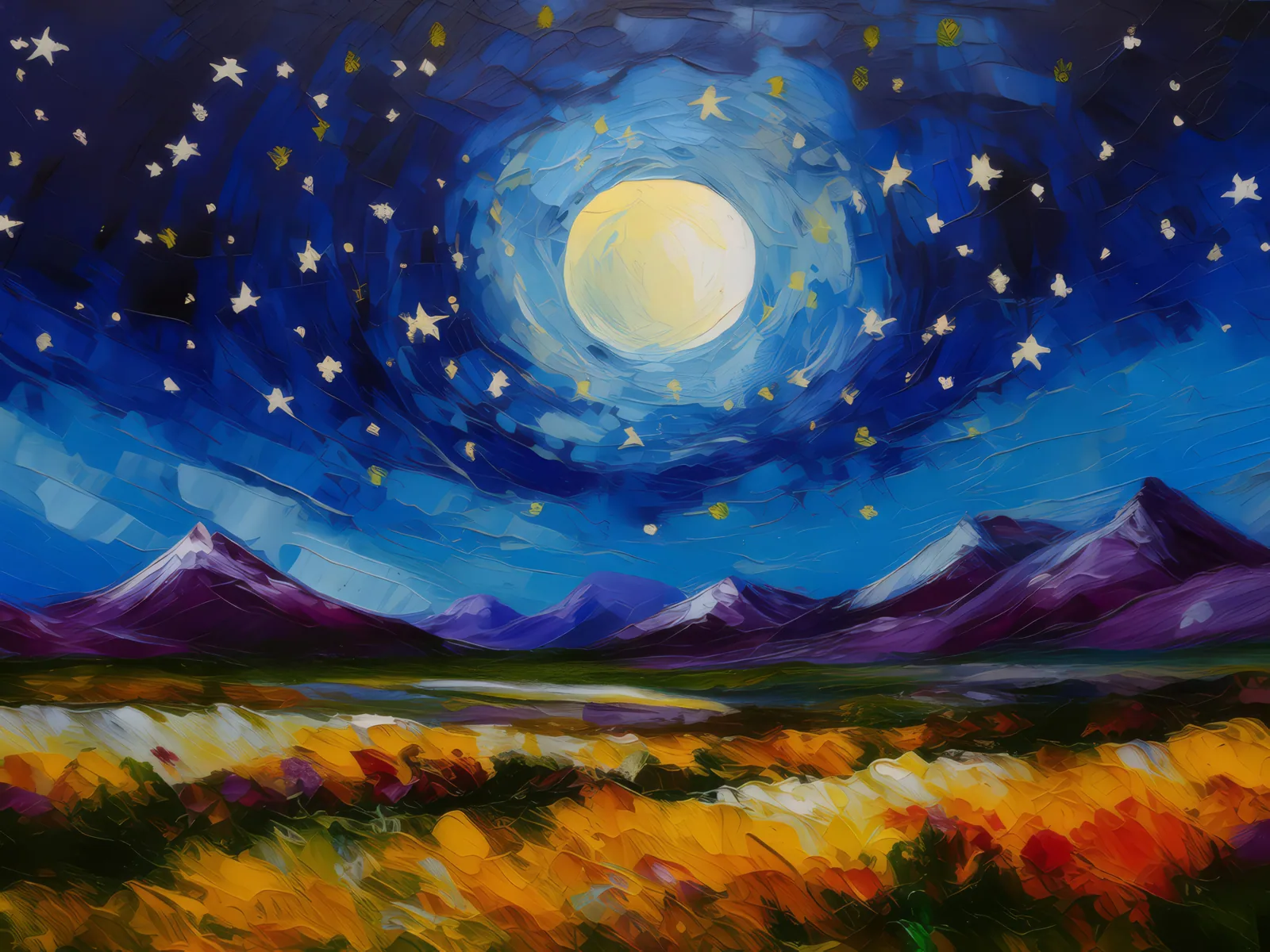 Tundra Under Starry Sky, a palette-knife oil landscape by Emma Mickelberg