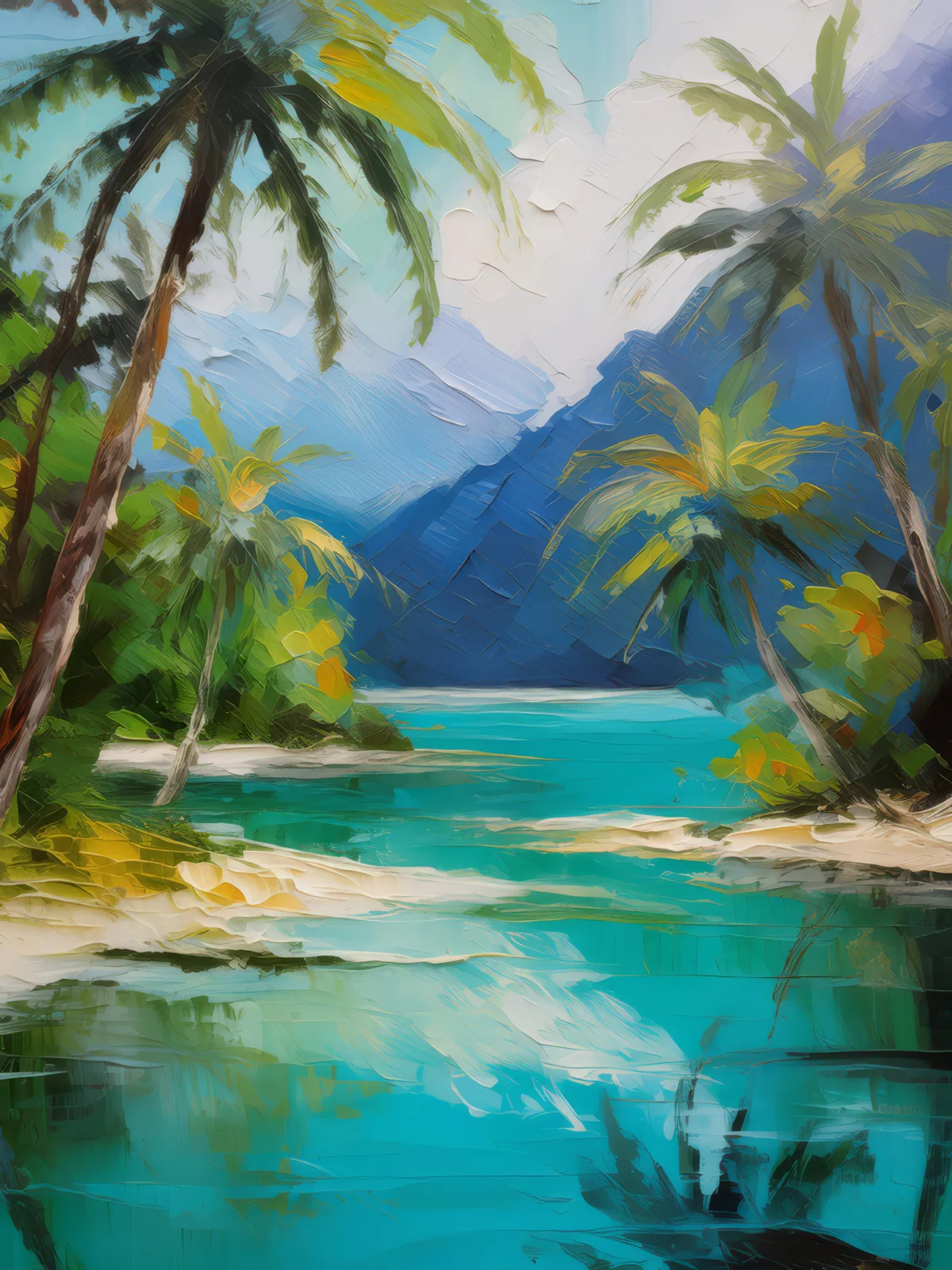 Turquoise Ocean Lagoon, a palette-knife oil landscape by Emma Mickelberg