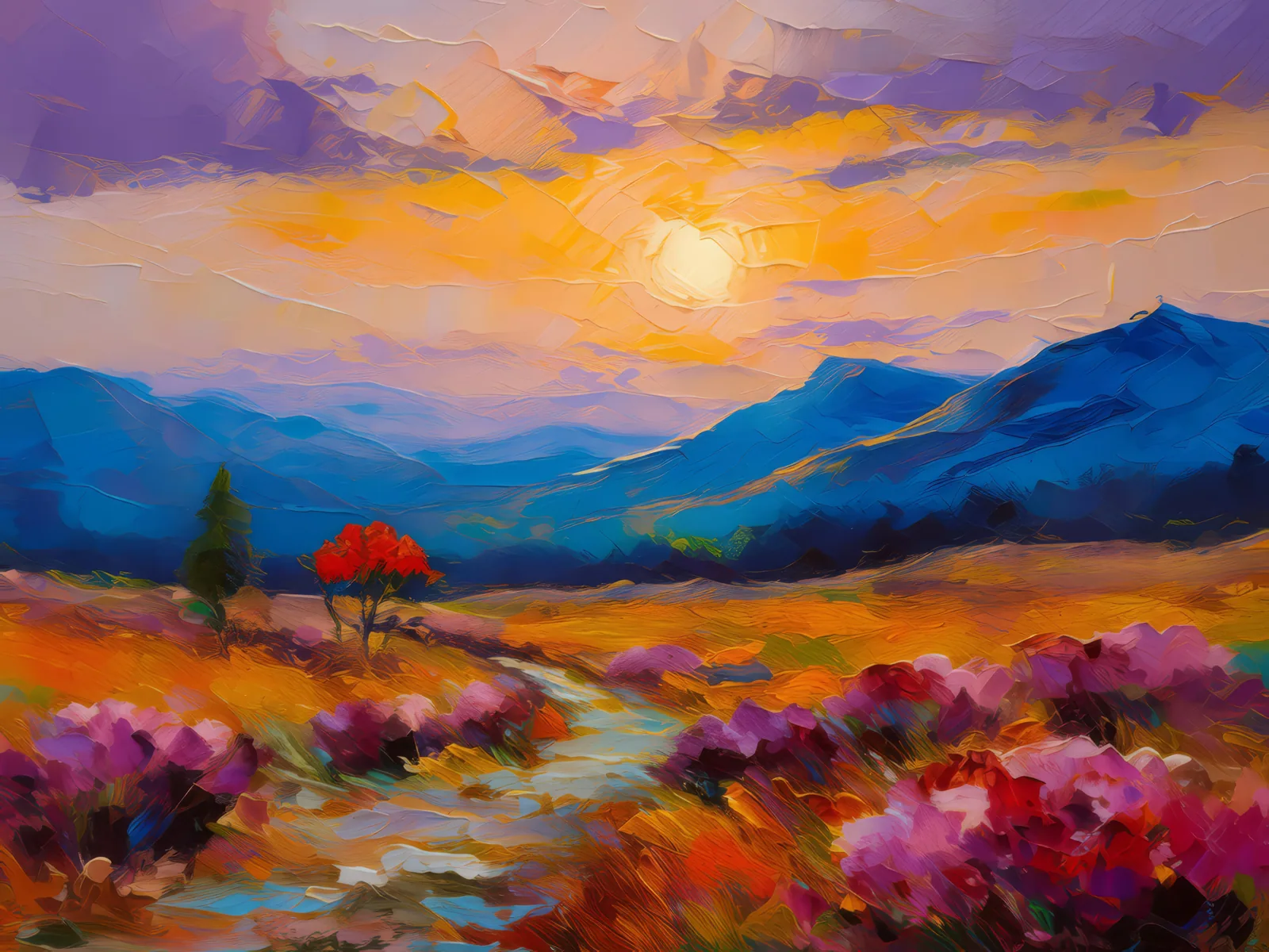 Twilight Calm in Alpine Desert, a palette-knife oil landscape by Emma Mickelberg