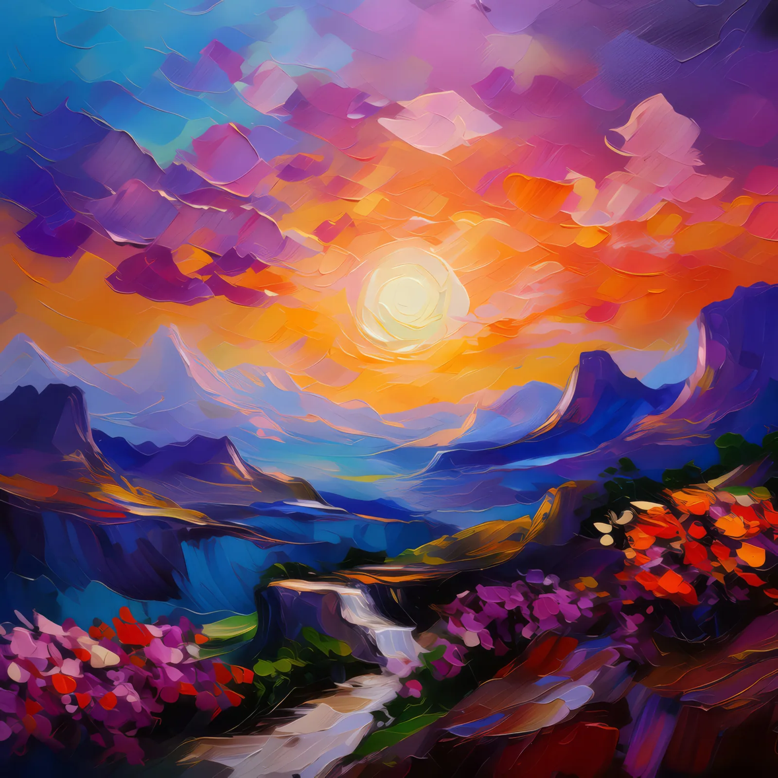 Twilight Crag Tango, a palette-knife oil landscape by Emma Mickelberg