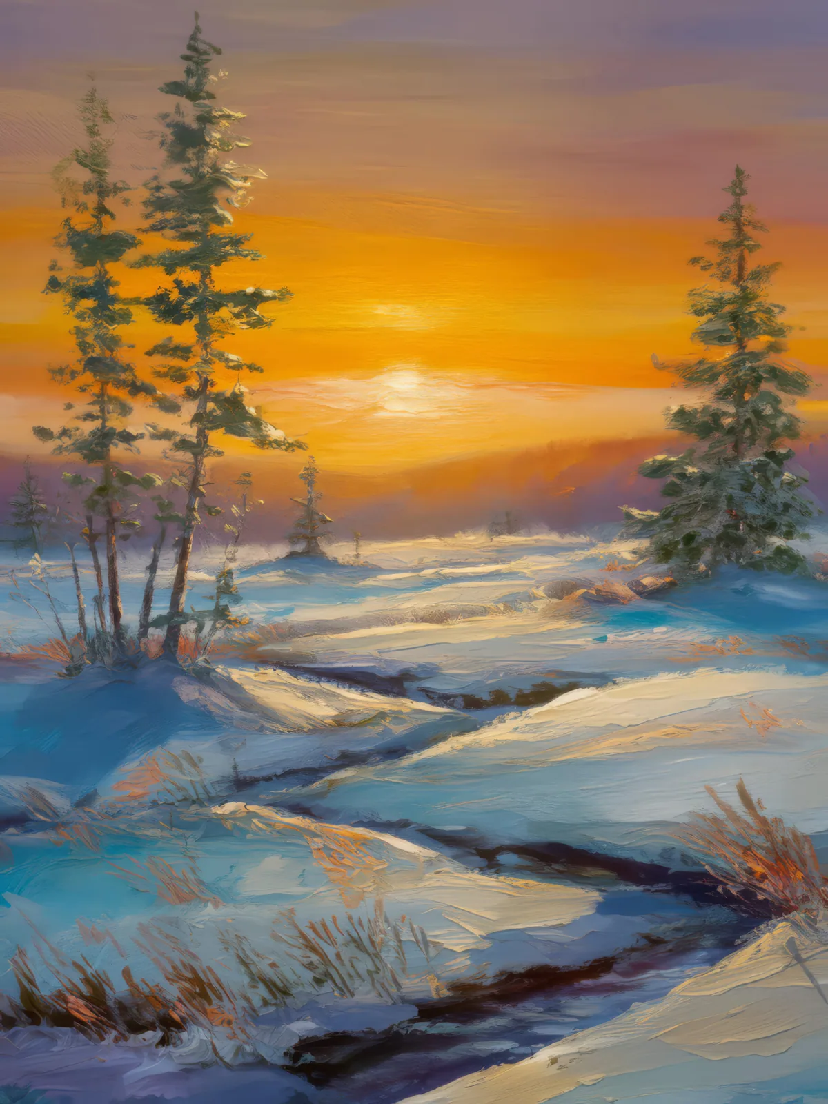 Twilight in Boreal Desert, a palette-knife oil landscape by Emma Mickelberg