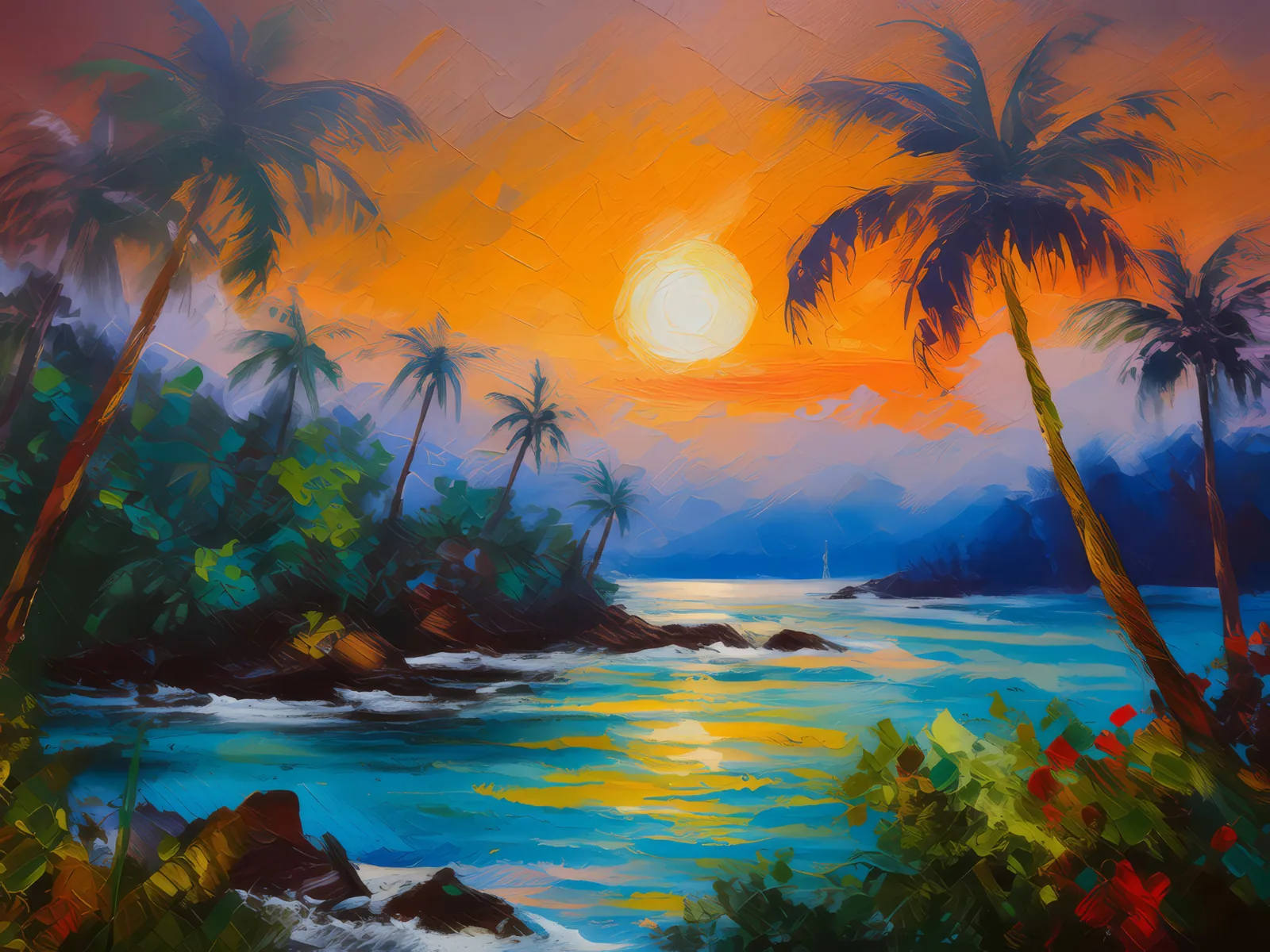 Twilight Jungle Serenade, a palette-knife oil landscape by Emma Mickelberg