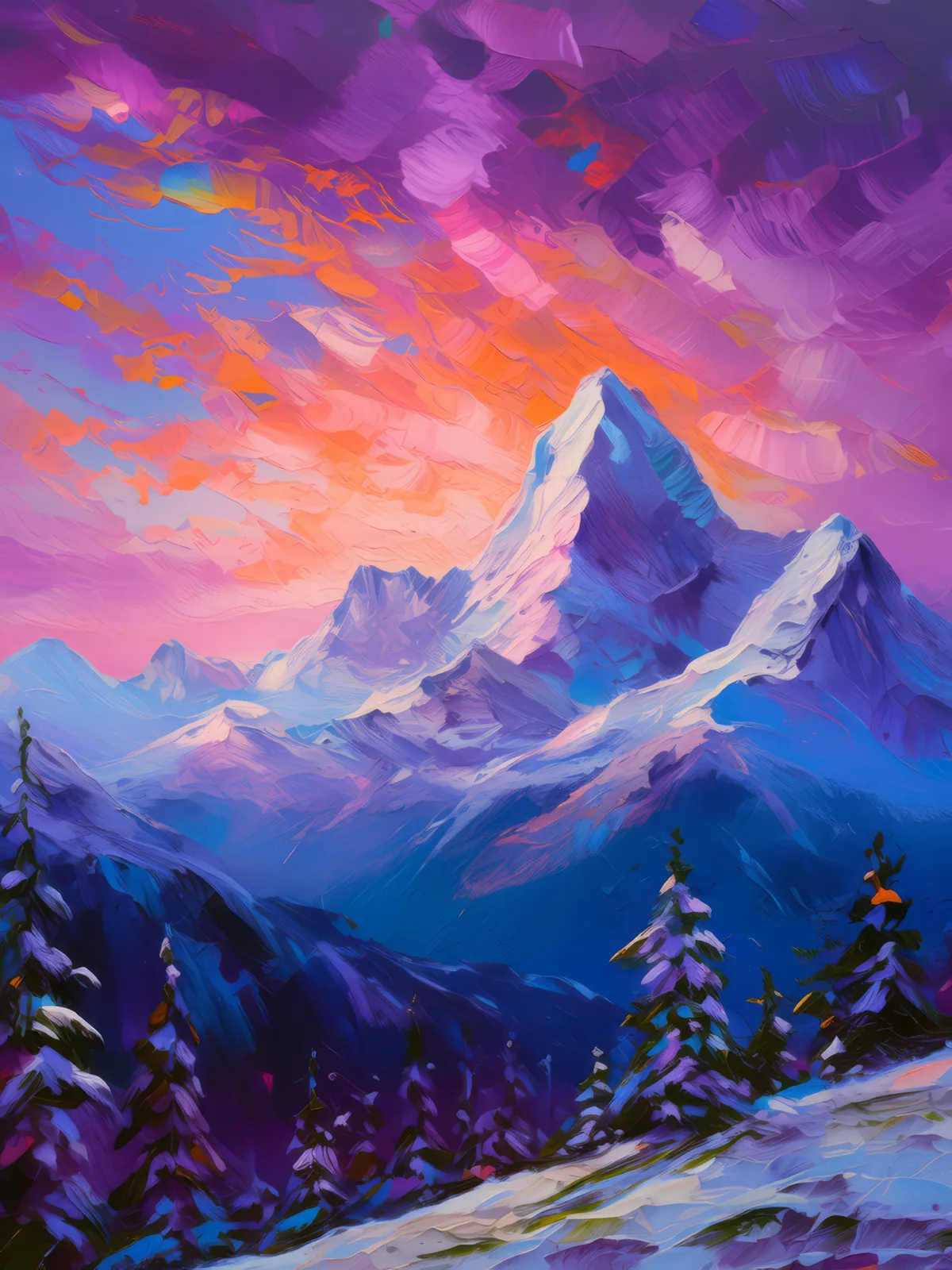 Twilight Over Alps, a palette-knife oil landscape by Emma Mickelberg