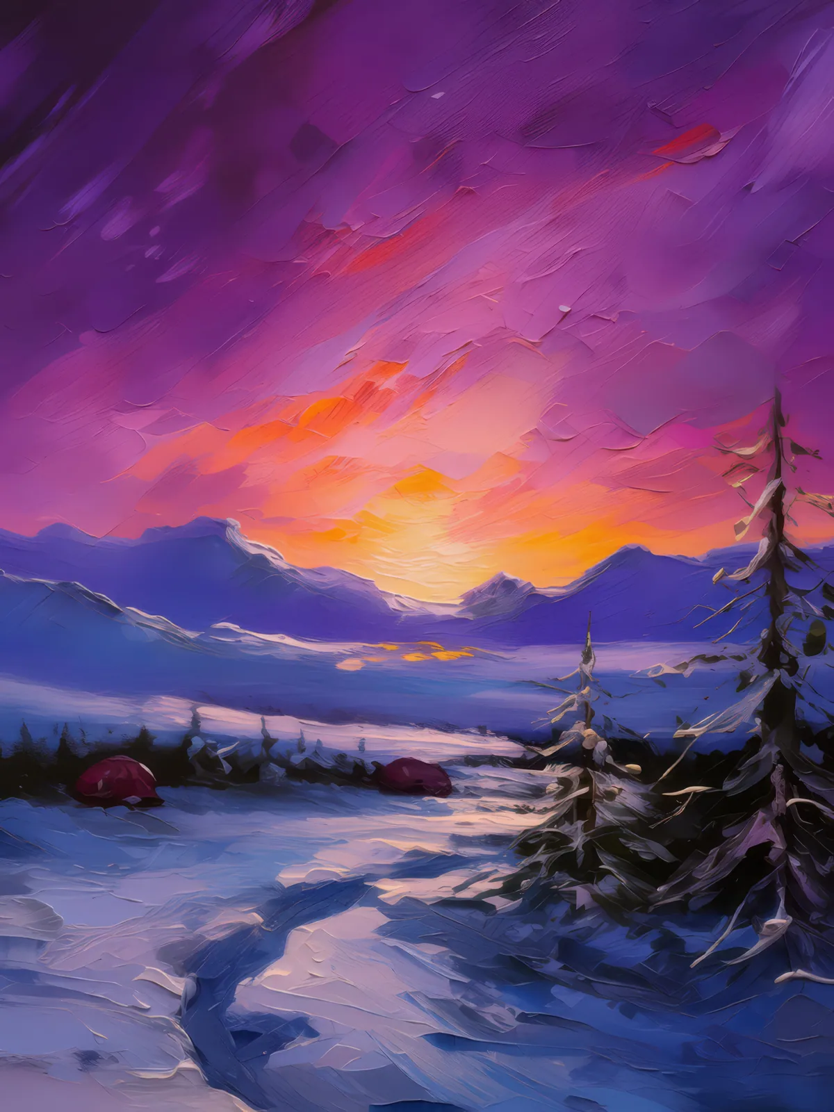 Twilight Over Tundra, a palette-knife oil landscape by Emma Mickelberg