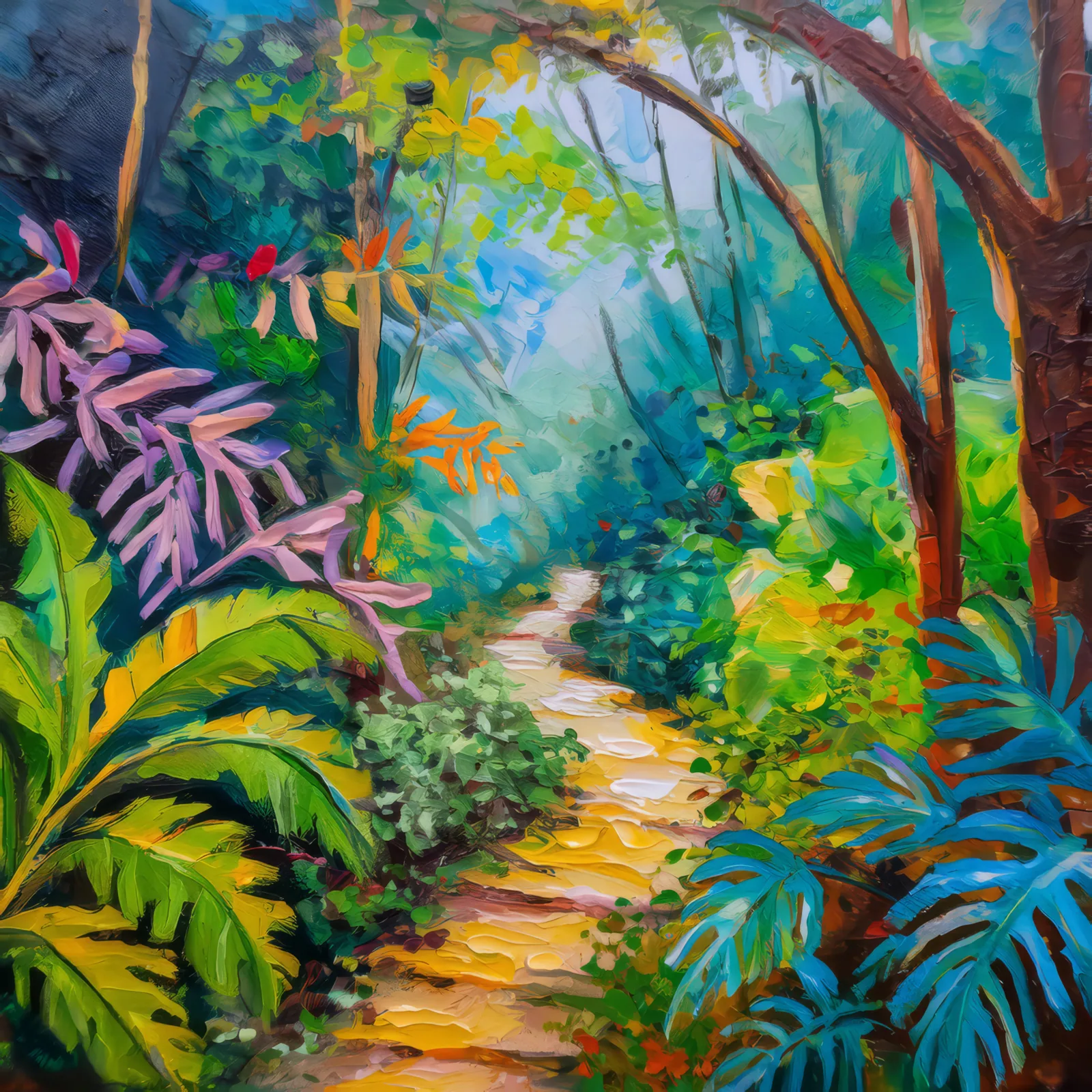 Undergrowth Jungle Trail, a palette-knife oil landscape by Emma Mickelberg