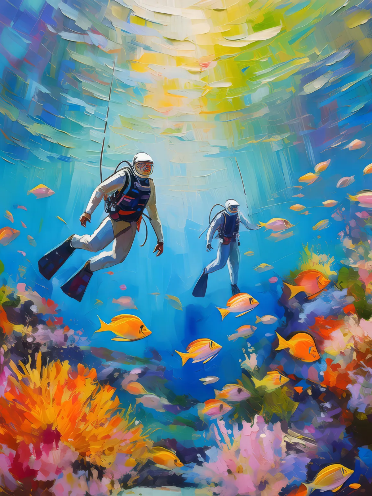 Underwater Tropical Adventure, a palette-knife oil landscape by Emma Mickelberg