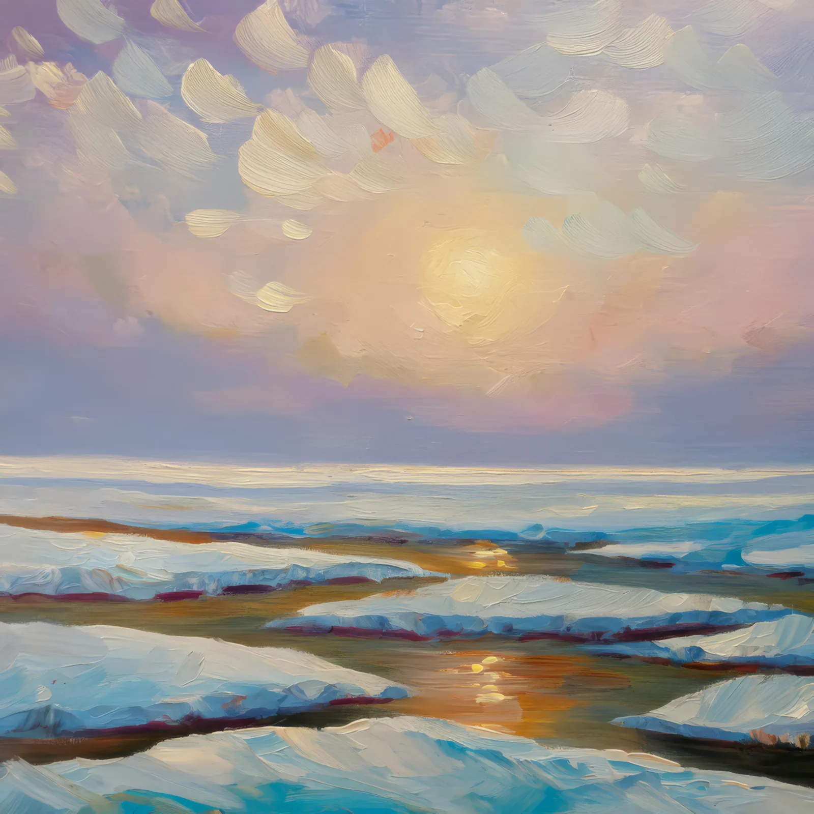 Vast Ice Field Panorama, a palette-knife oil landscape by Emma Mickelberg
