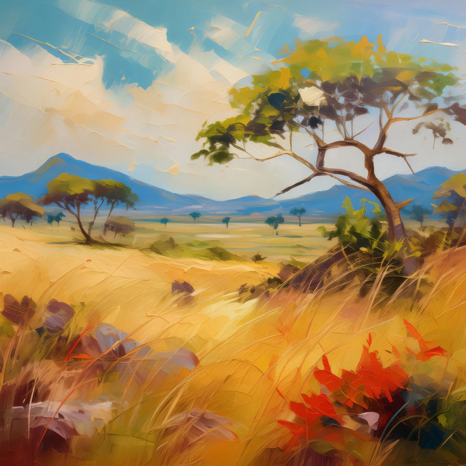 Vast Tropical Steppe, a palette-knife oil landscape by Emma Mickelberg