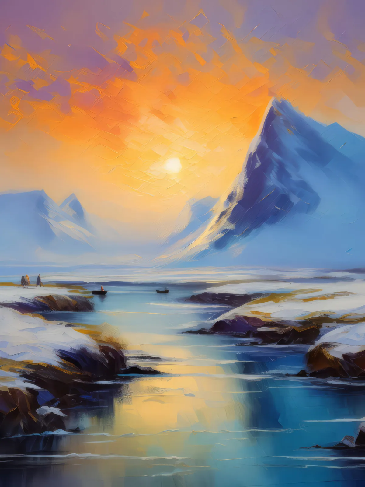 Veiled in Tundra Mist, a palette-knife oil landscape by Emma Mickelberg