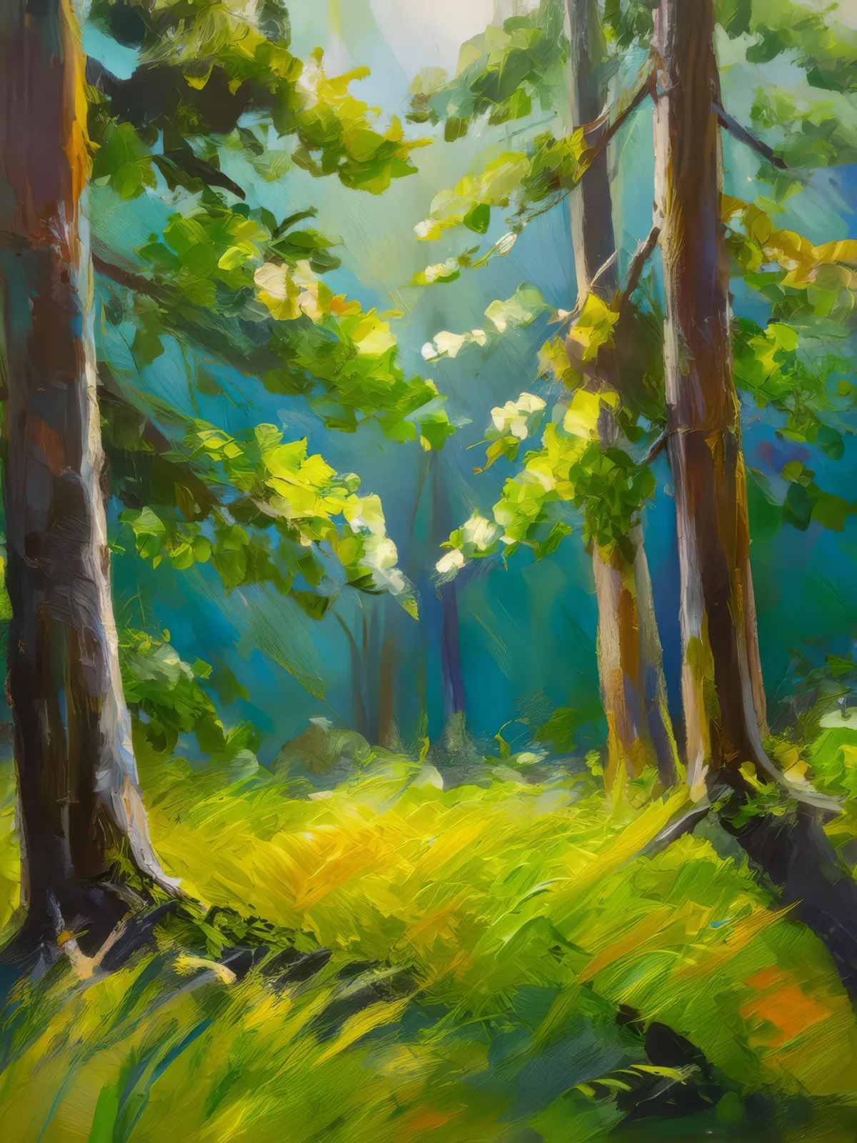 Verdant Forest Clearing, a palette-knife oil landscape by Emma Mickelberg