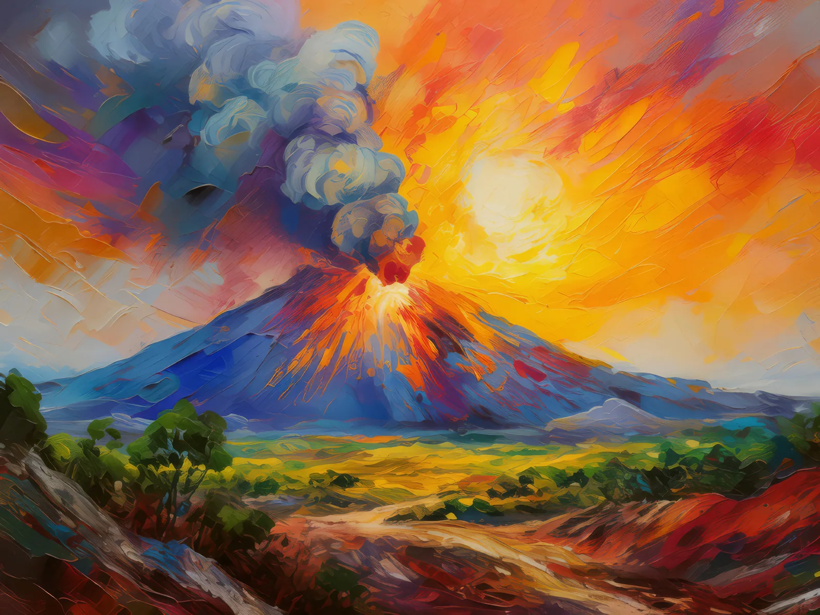 Volcanic Ash Cloud, a palette-knife oil landscape by Emma Mickelberg