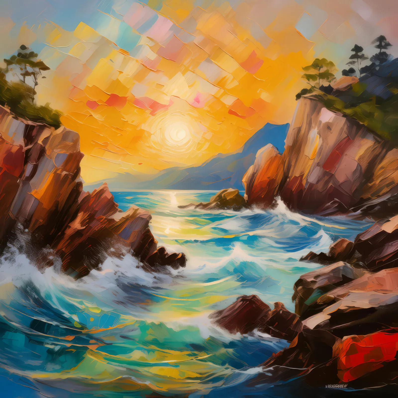 Whimsical Whispers in Wind-Worn Crags, a palette-knife oil landscape by Emma Mickelberg