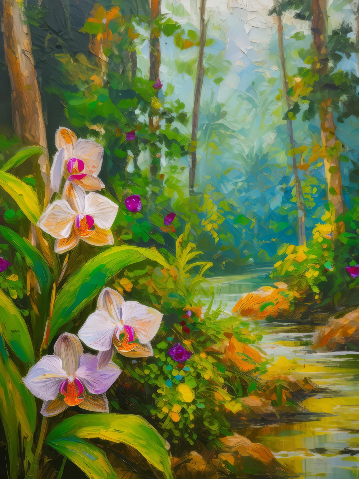 Wild Orchids of Boreal, a palette-knife oil landscape by Emma Mickelberg