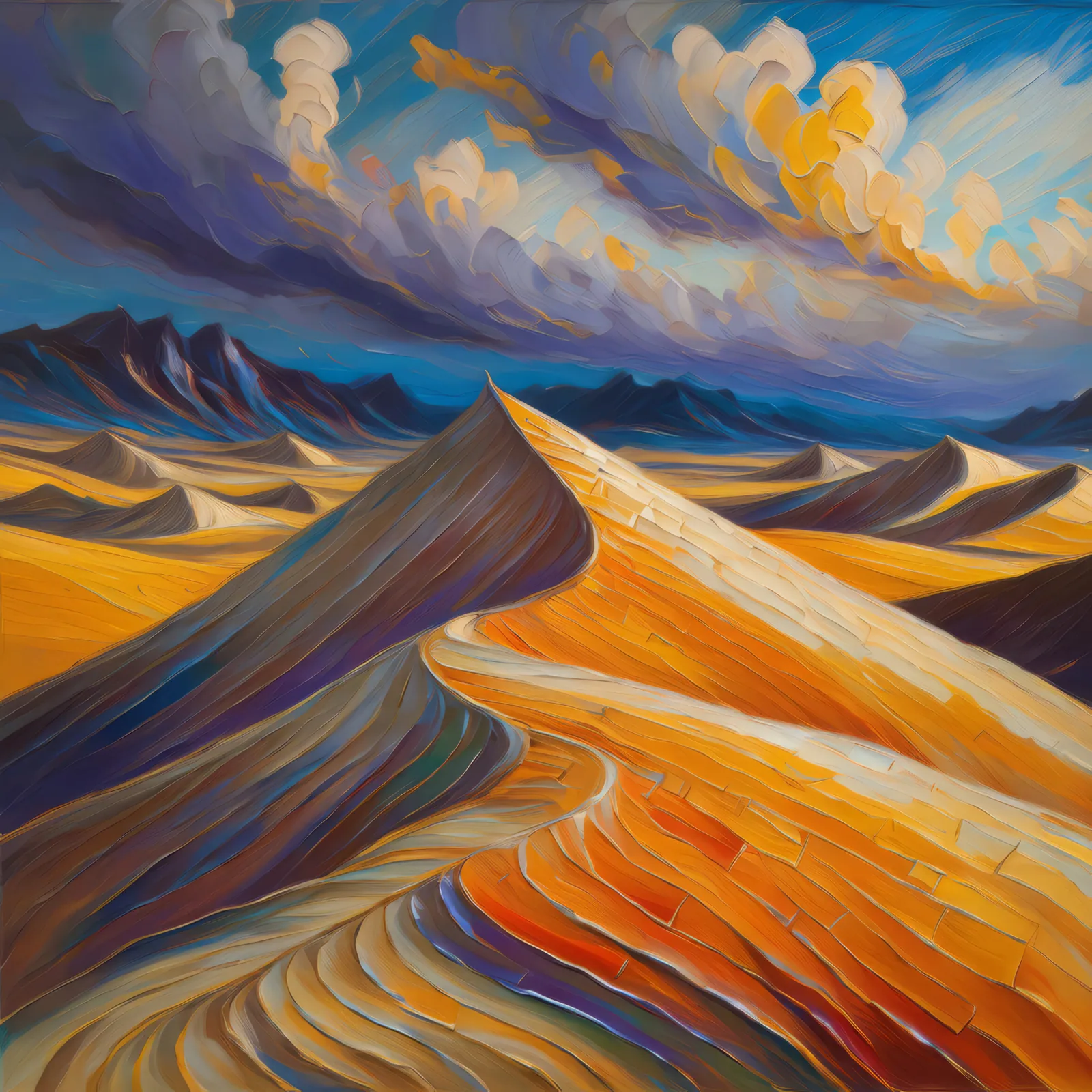 Wild Wind Alpine Desert, a palette-knife oil landscape by Emma Mickelberg