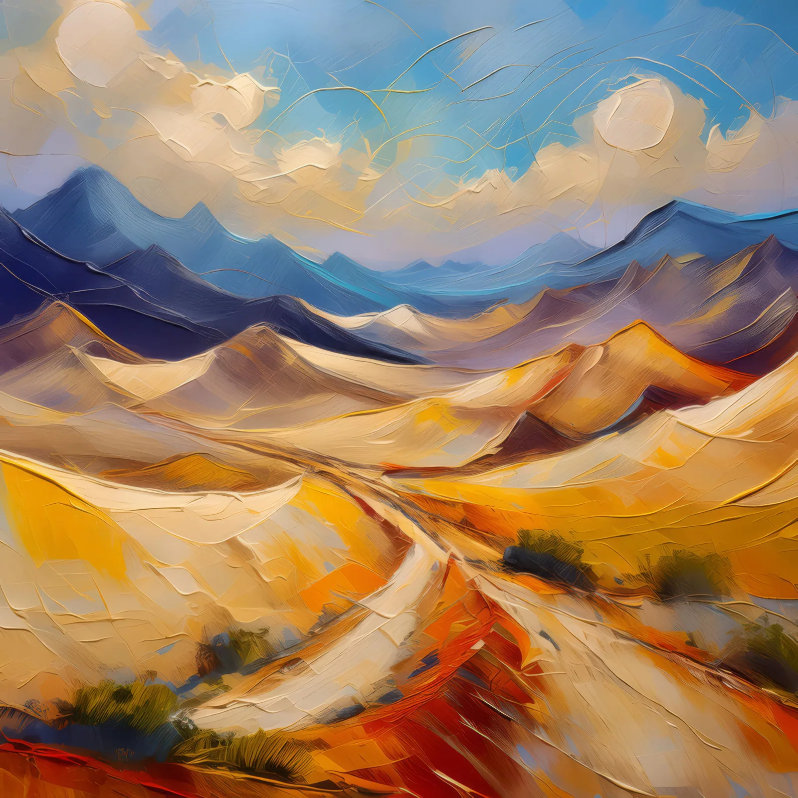 Wild Winds of Alpine Desert, a palette-knife oil landscape by Emma Mickelberg