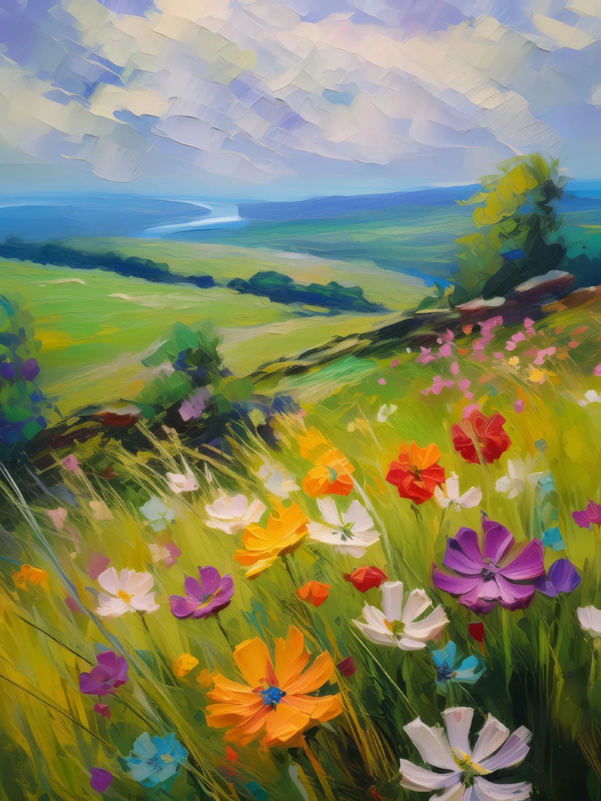Wildflower Bloom on Moor, a palette-knife oil landscape by Emma Mickelberg