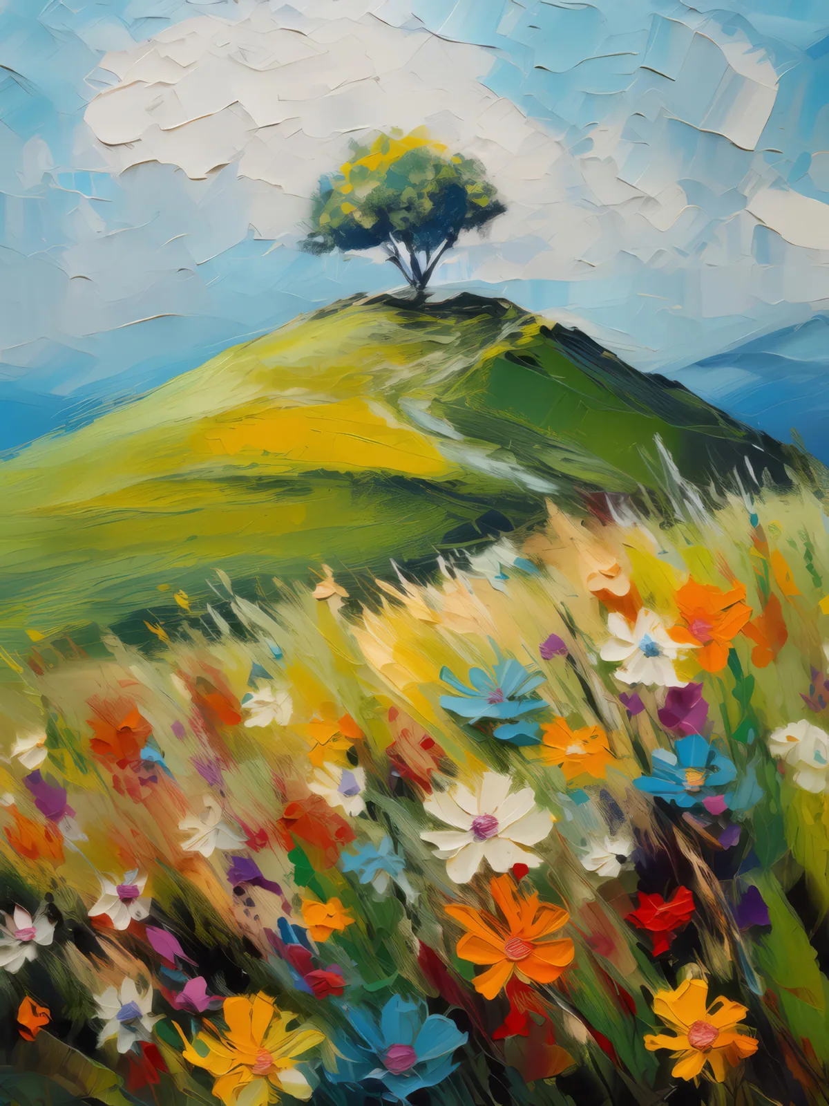 Wildflower Hill in Grassland, a palette-knife oil landscape by Emma Mickelberg