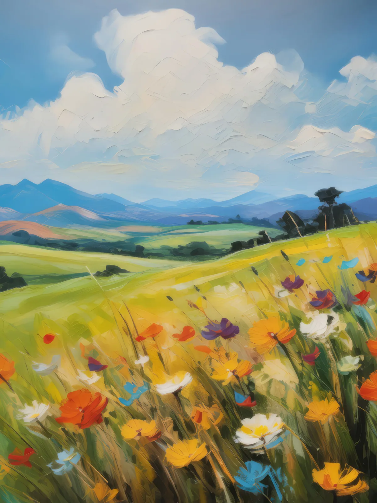 Wildflower Meadow, a palette-knife oil landscape by Emma Mickelberg