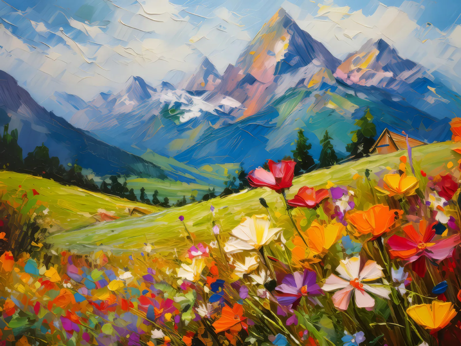 Wildflowers of the Alps, a palette-knife oil landscape by Emma Mickelberg