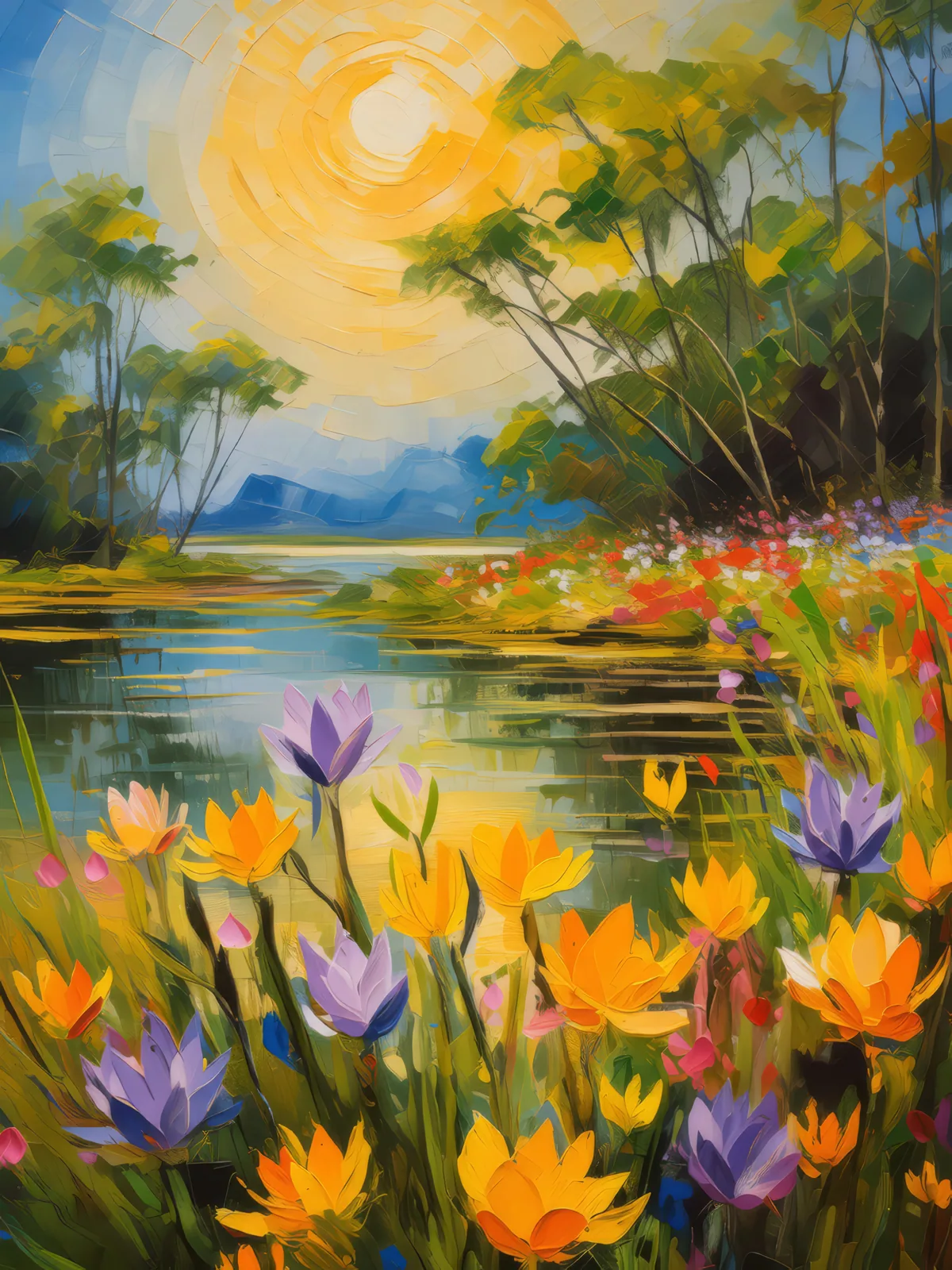 Wildflowers of the Delta, a palette-knife oil landscape by Emma Mickelberg
